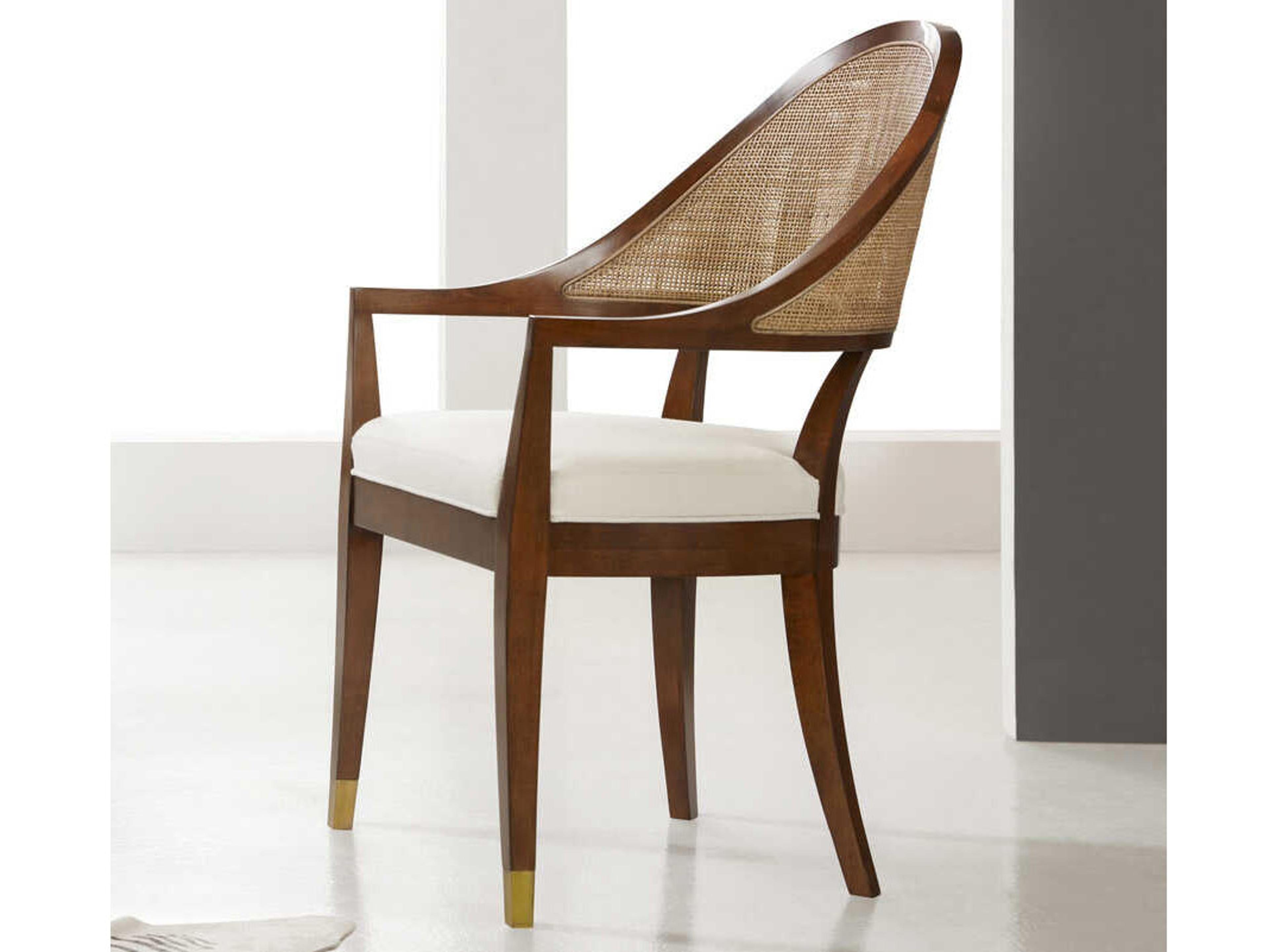 Lyon Walnut Wood Brown Upholstered Arm Dining Chair