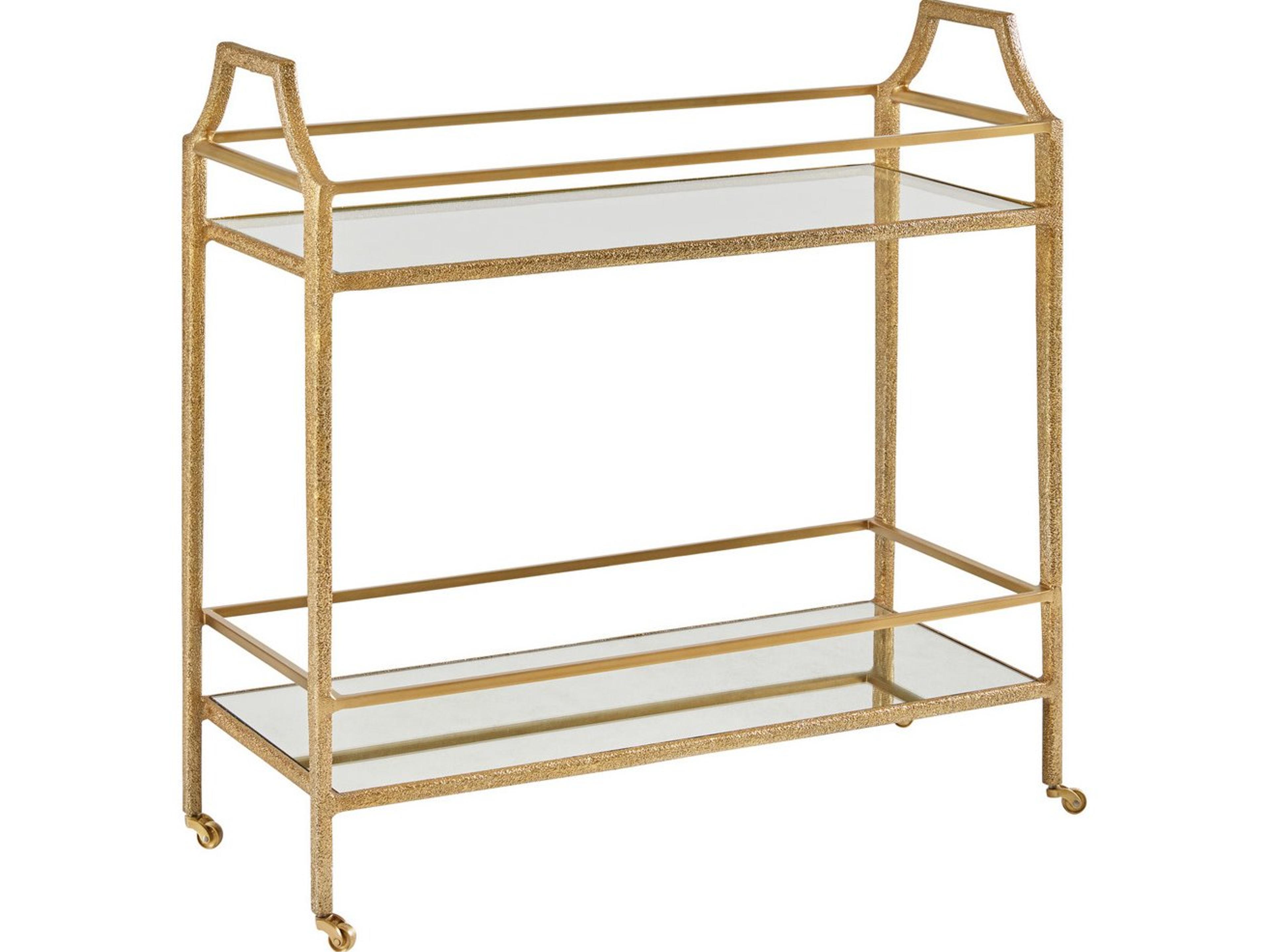Glass Brass Shagreen Bar Cart