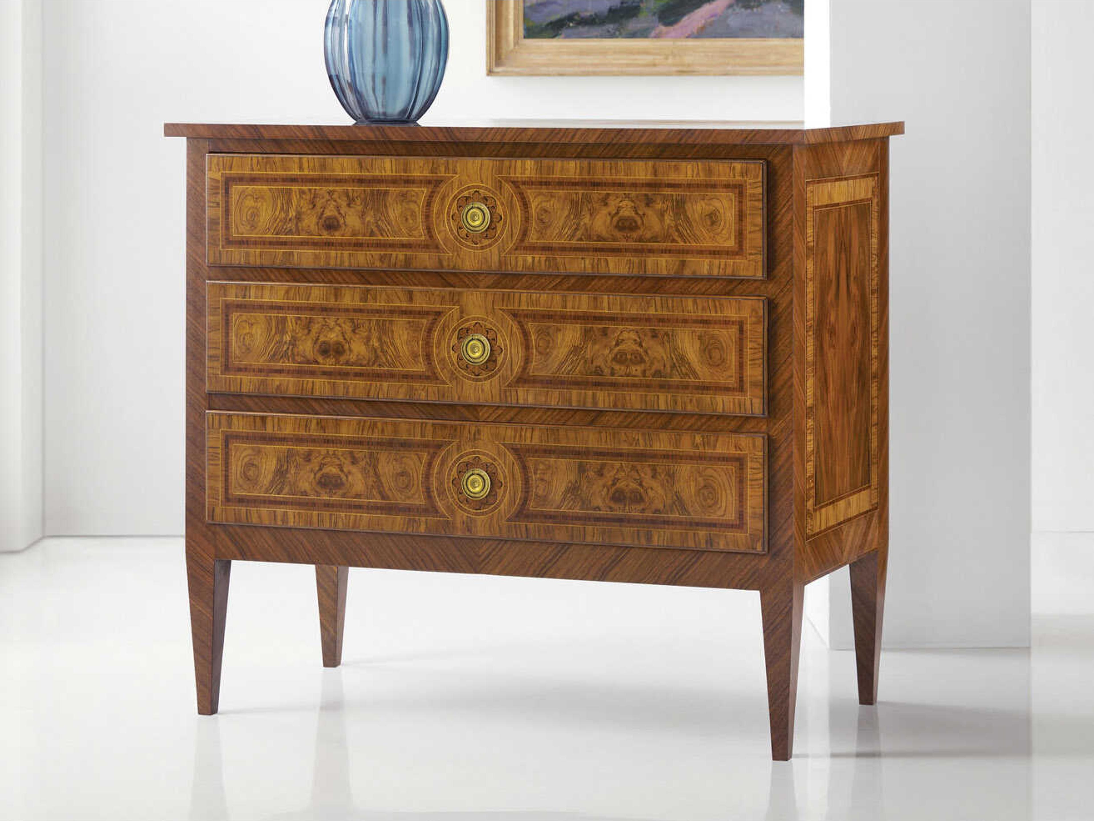 Bezier 3-Drawers Brown Burlwood Nightstand