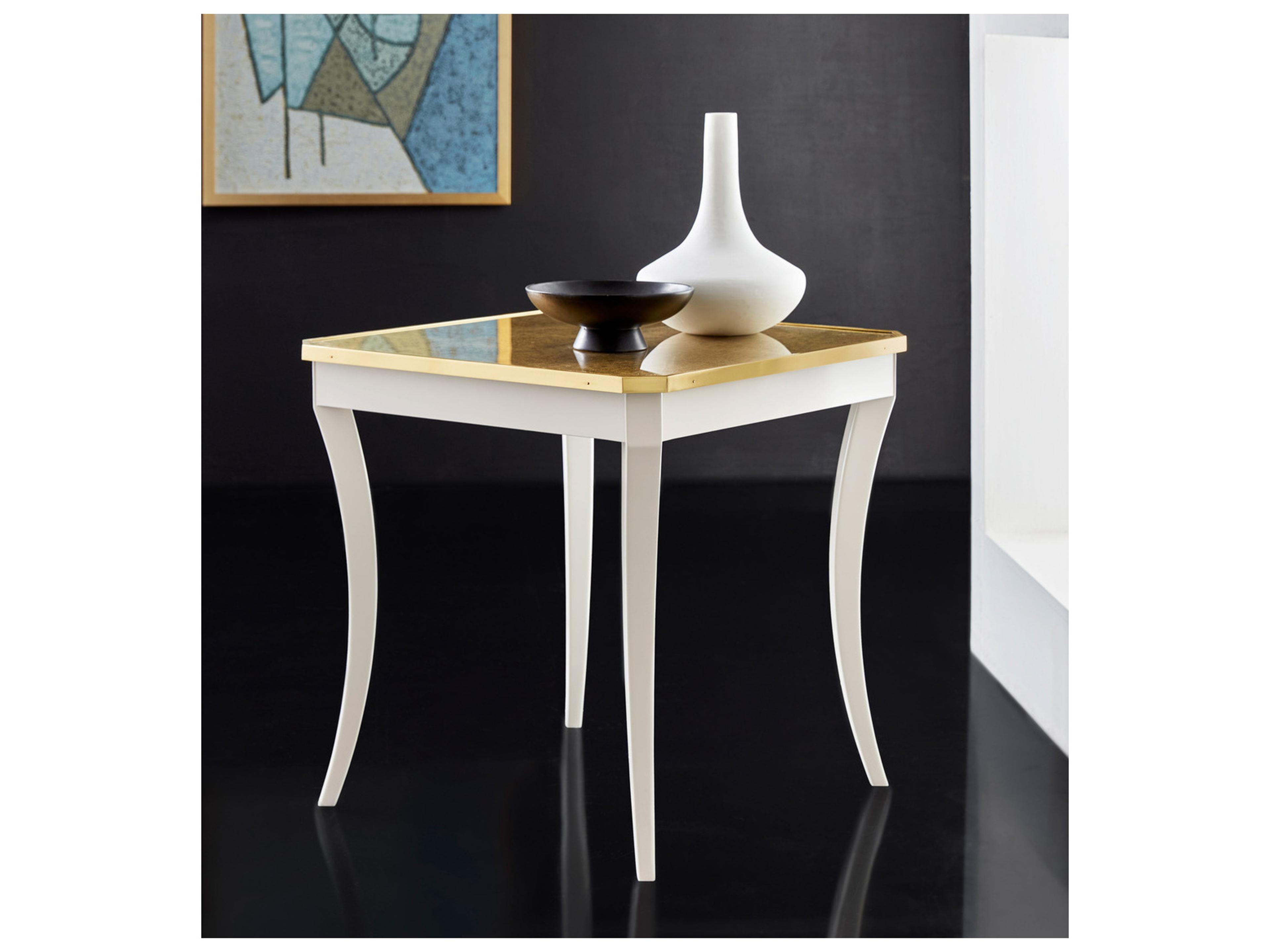 Modern History Home Fontaine Square Mirror White Painted End Table