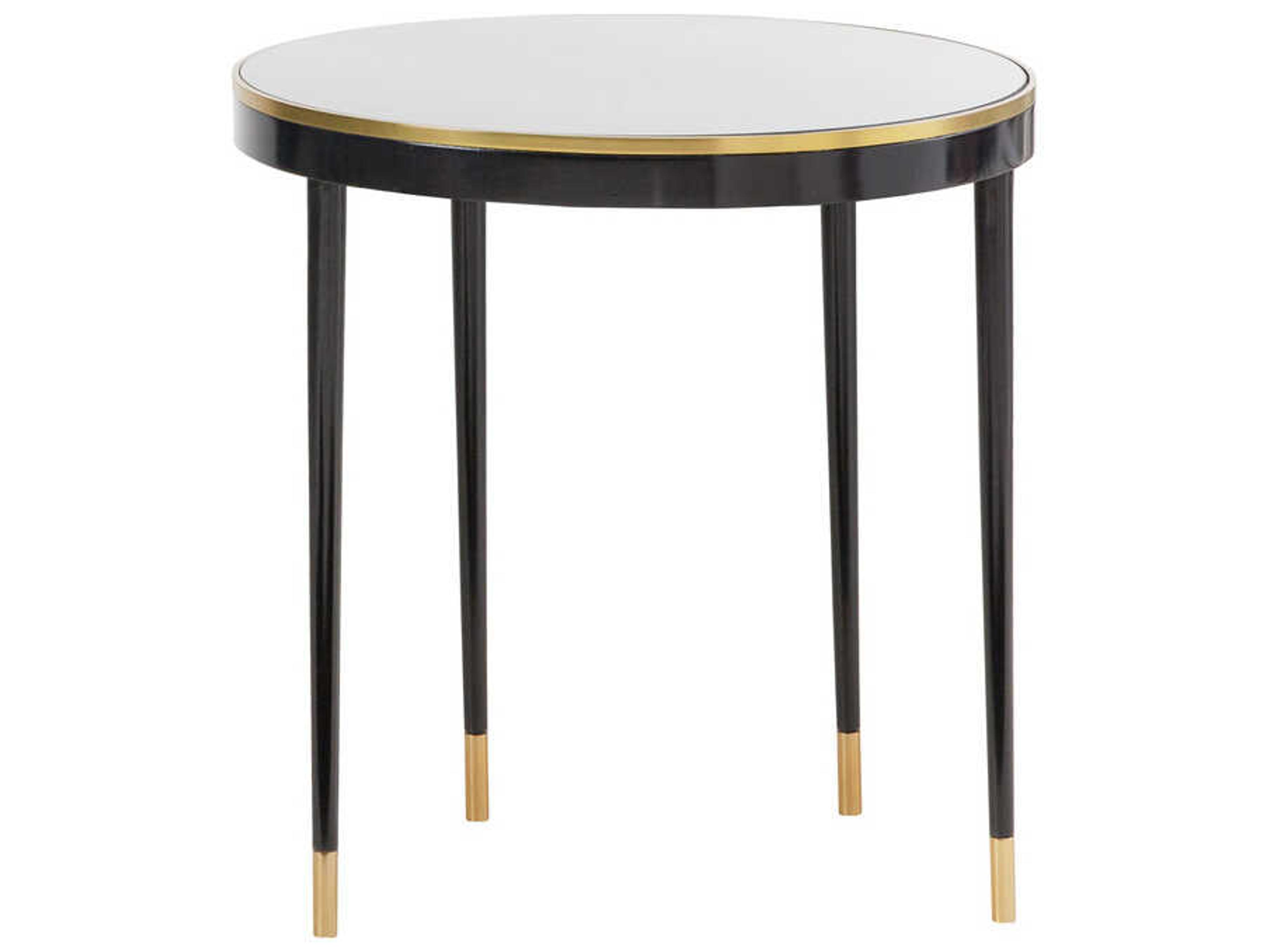 Lyon Round Mirror Ebony Painted End Table