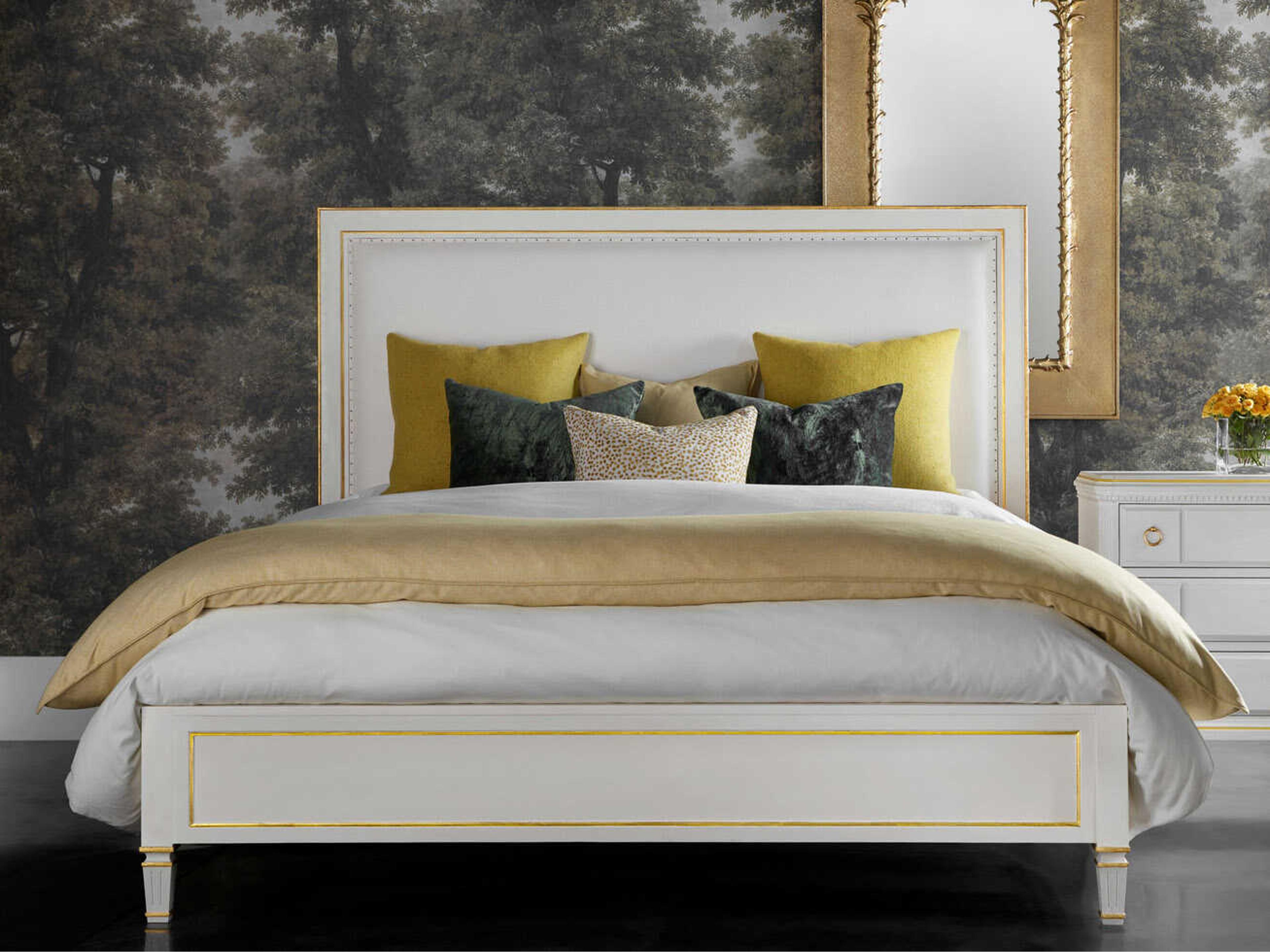 Covington Antique Painted White Gold Wood King Platform Bed