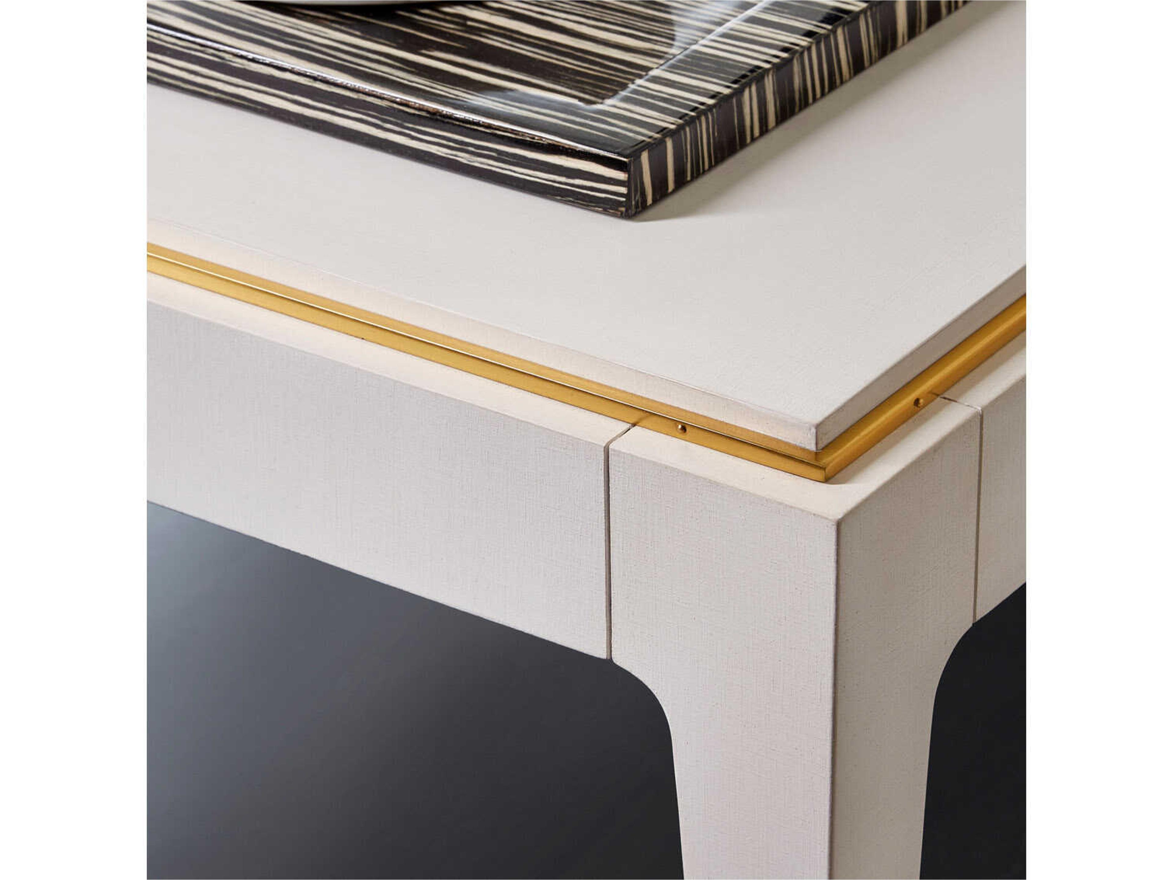 Modern History Home Minimal Rectangular Wood White Linen Textured Painted Coffee Table