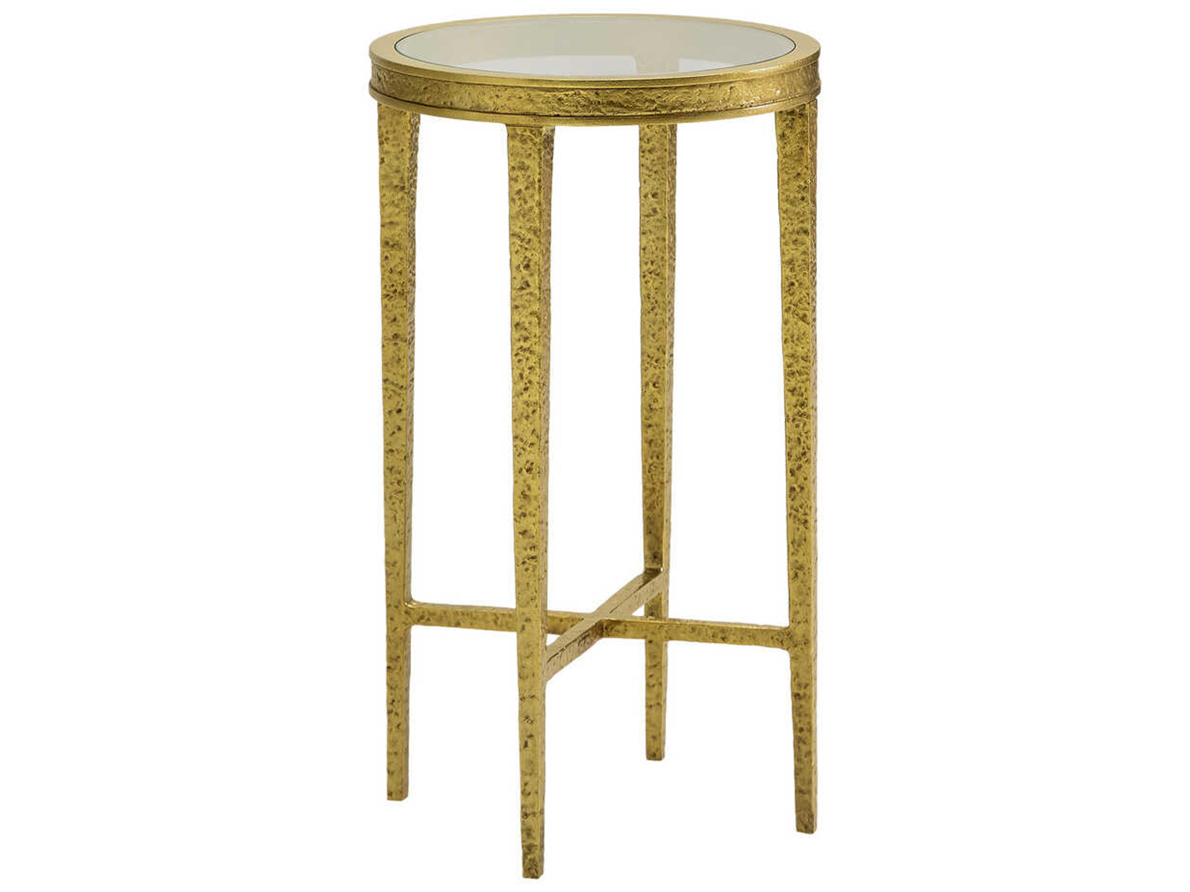 Texture Round Glass Antique Brass End Table