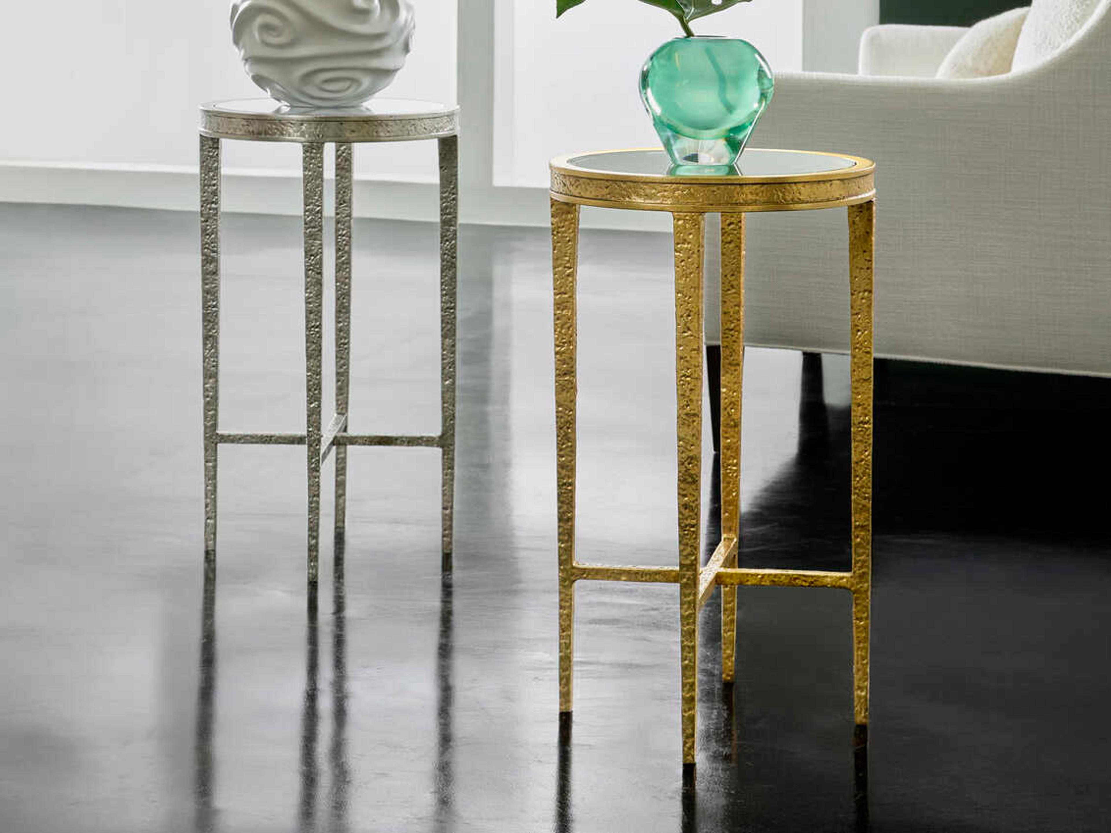 Modern History Home Texture Round Glass Antique Brass End Table