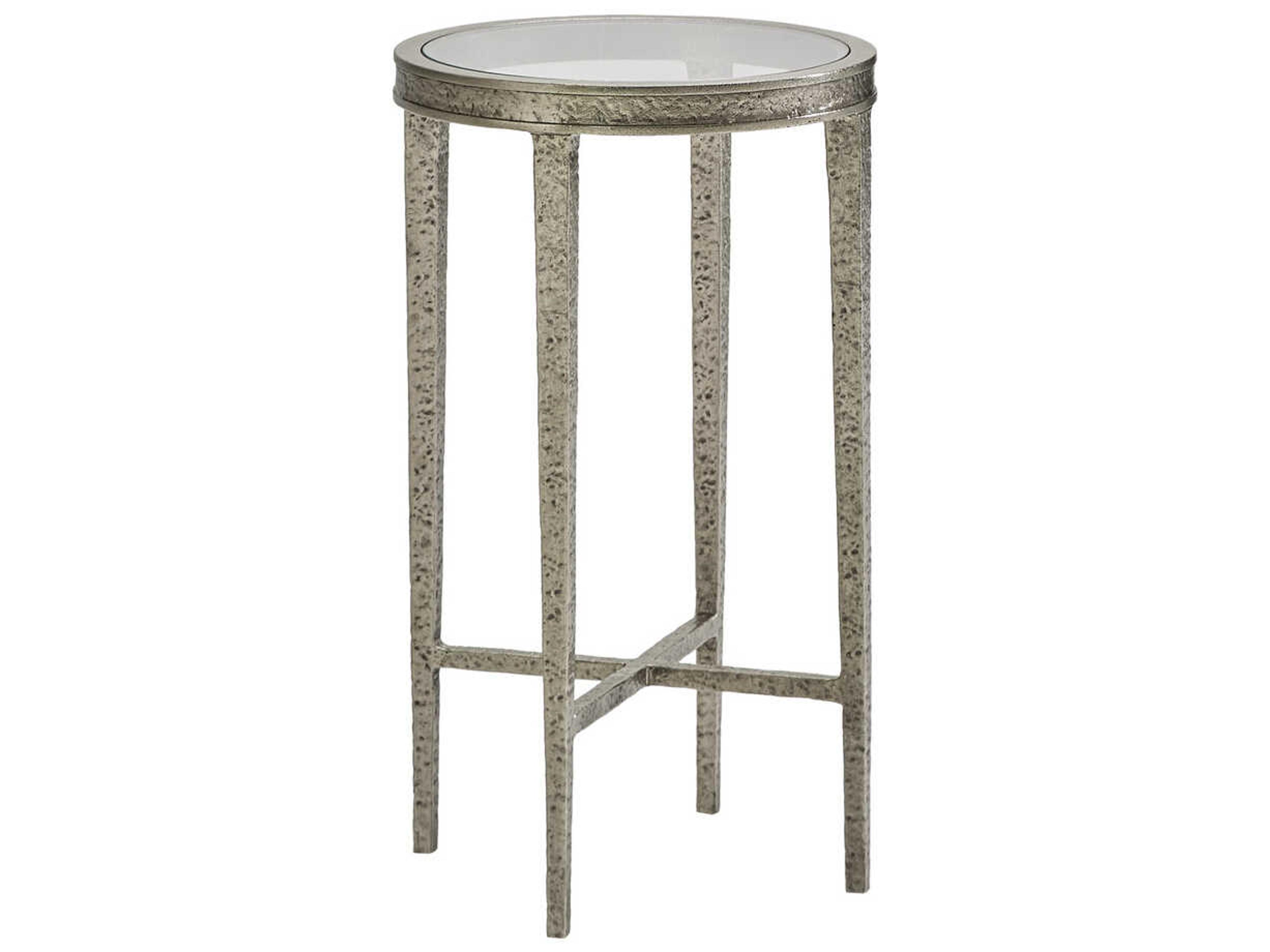 Texture Round Glass Antique Silver End Table
