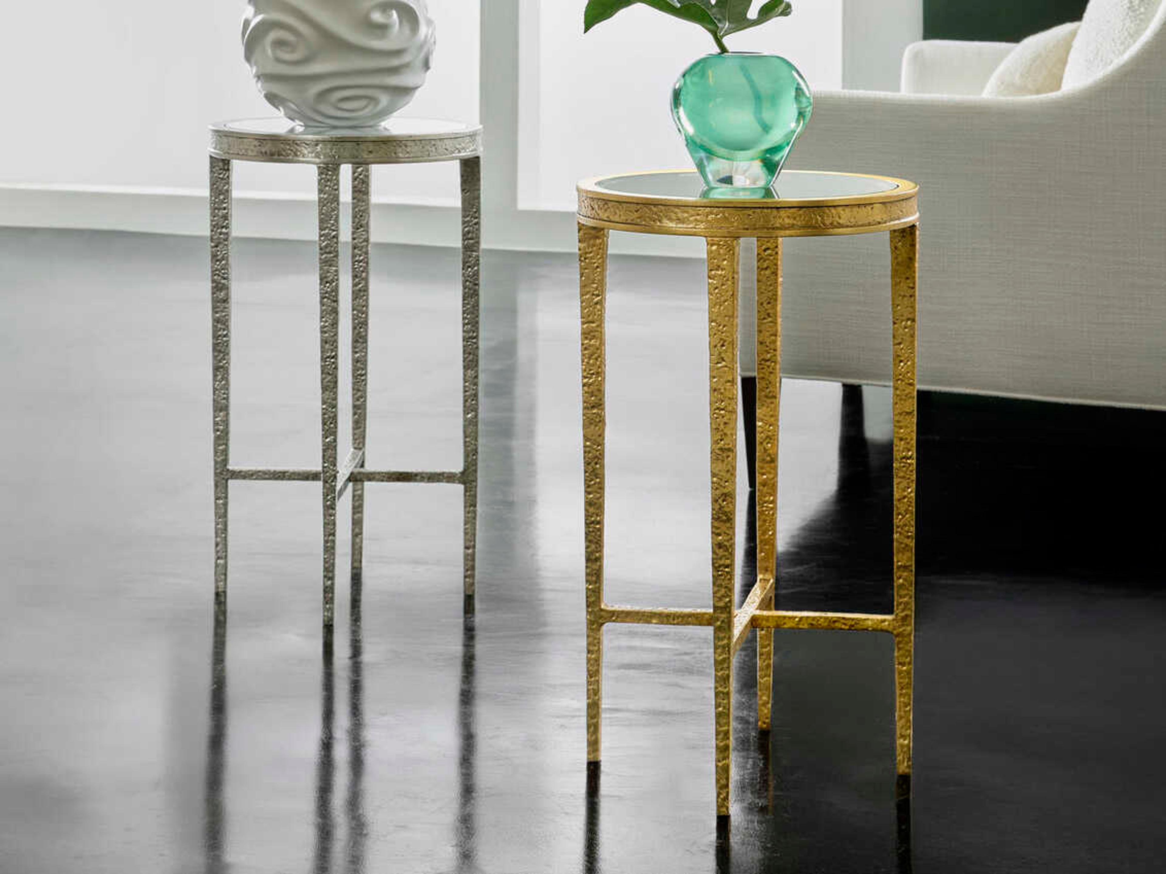 Modern History Home Texture Round Glass Antique Silver End Table