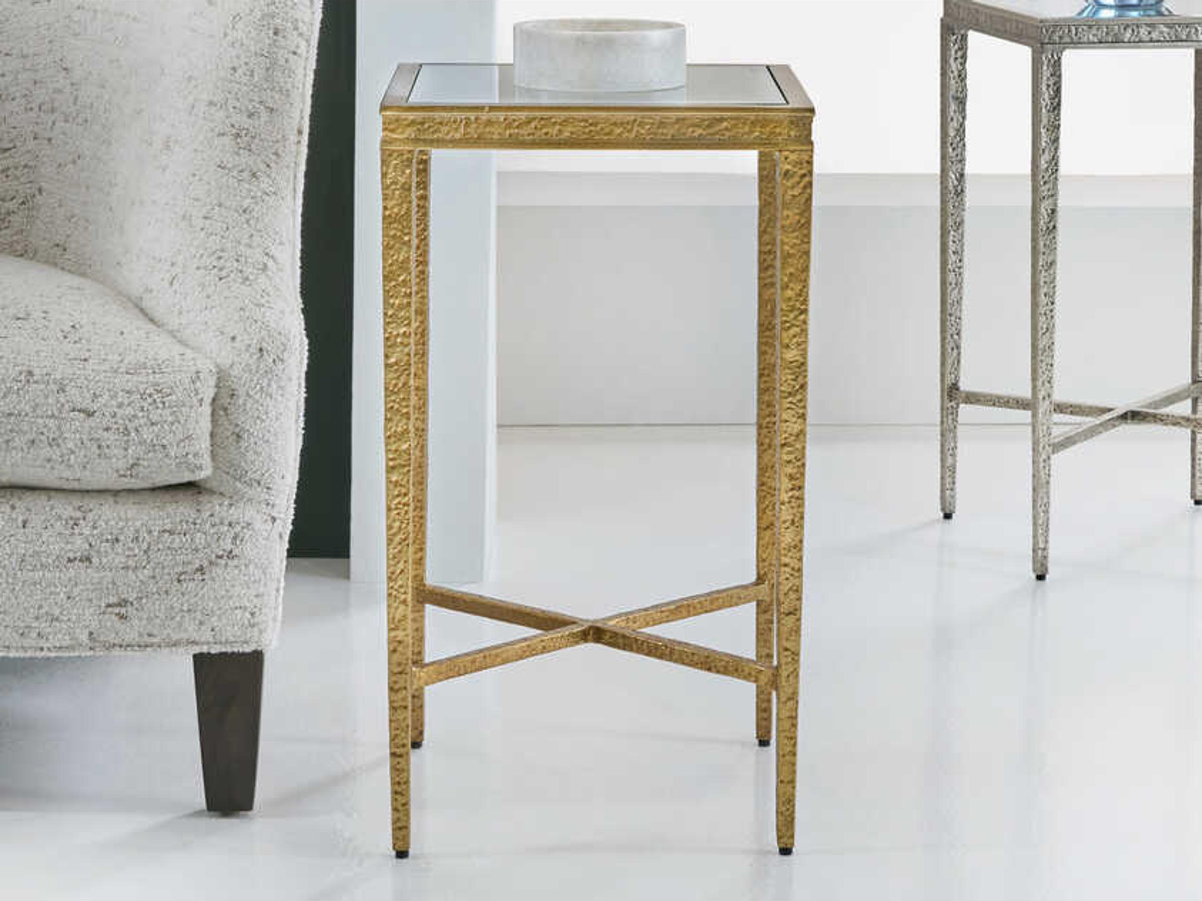 Texture Square Glass Antique Brass End Table