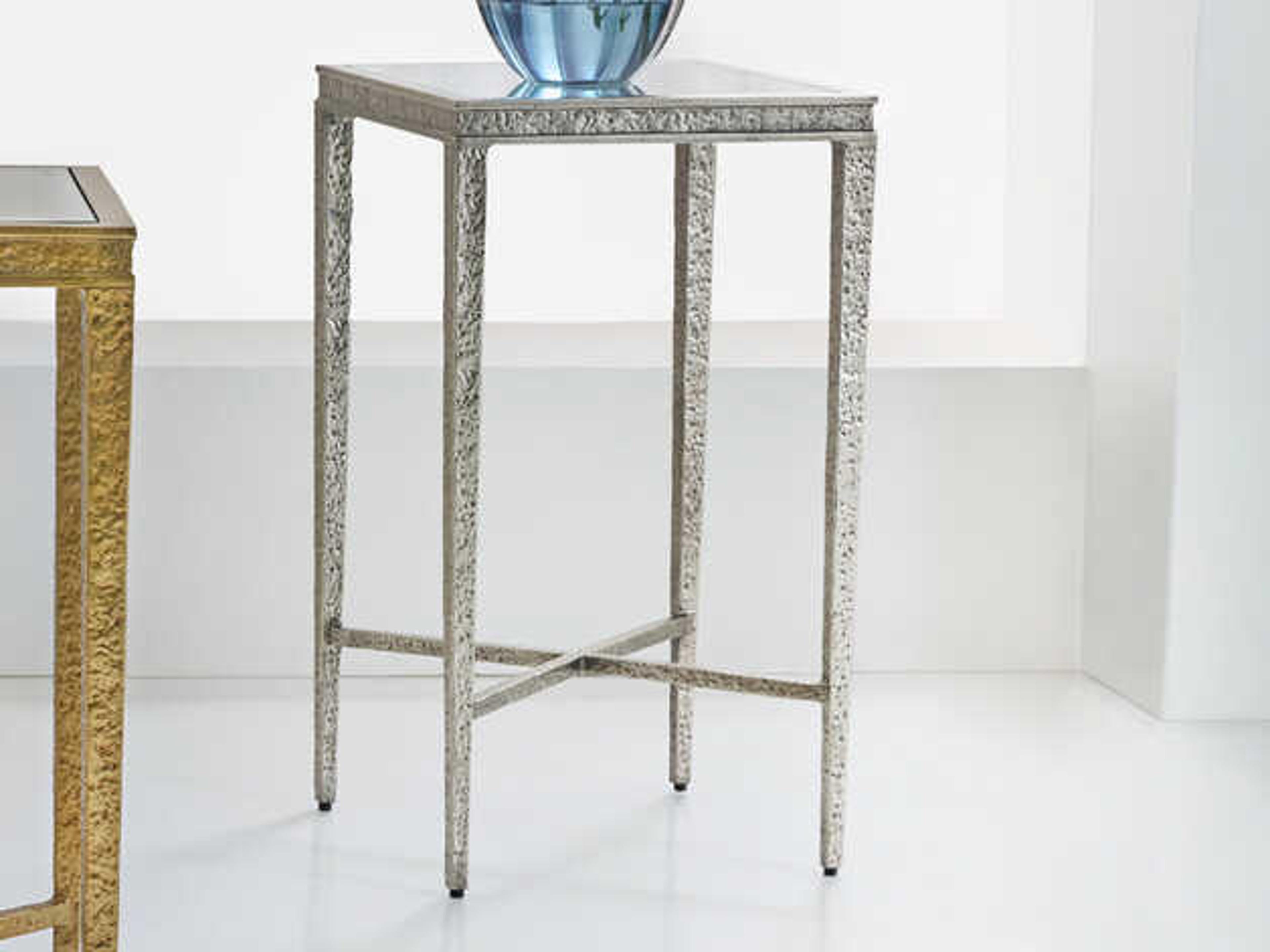 Modern History Home Texture Square Glass Antique Silver End Table