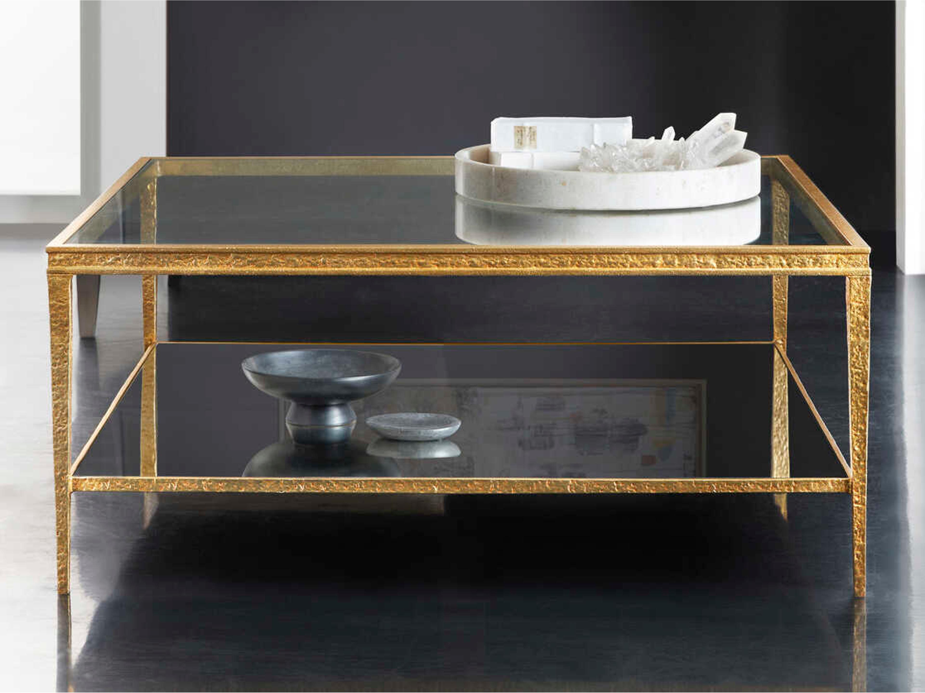 Rectangular Glass Antique Brass Coffee Table