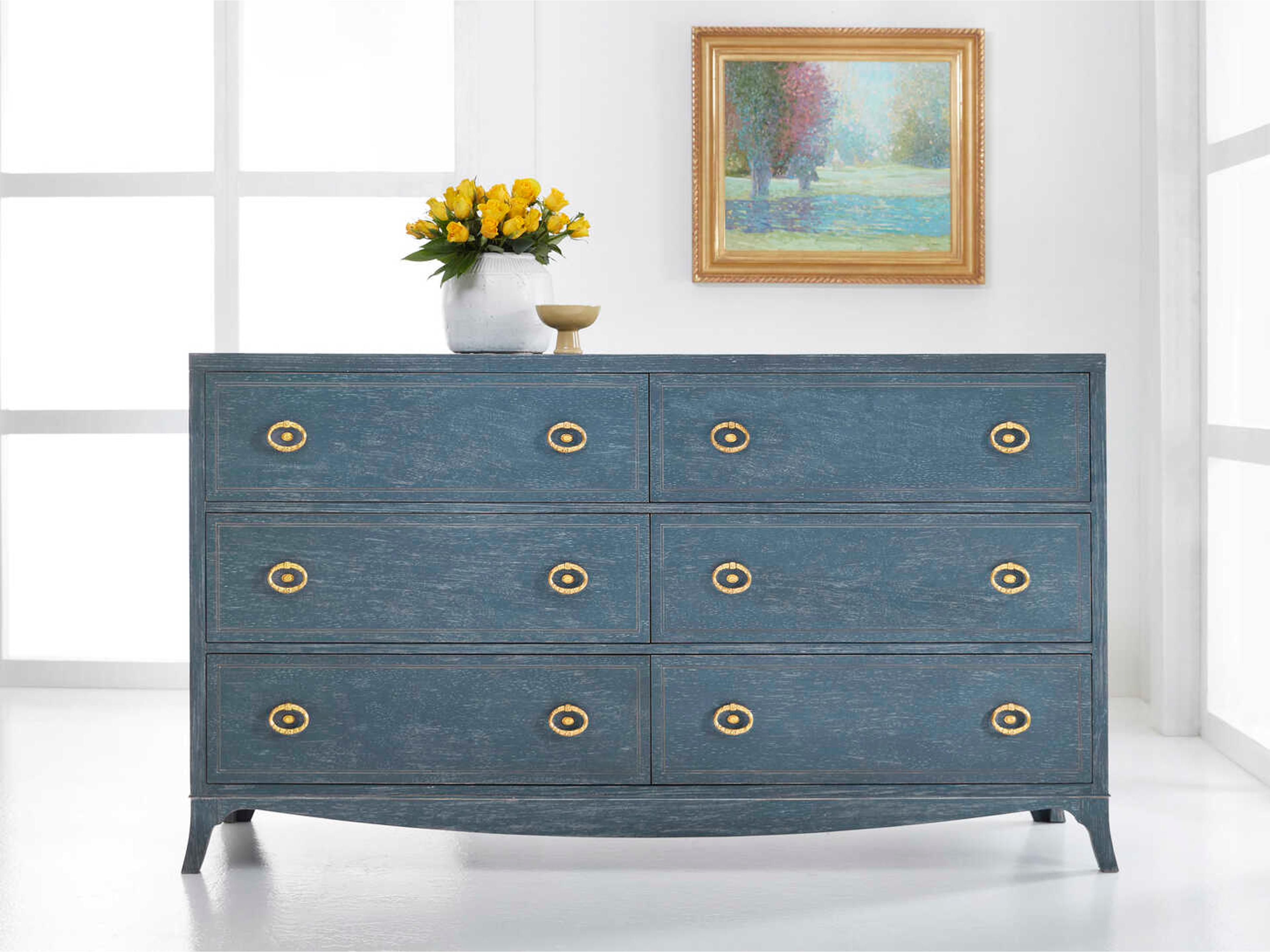 Arundel 6-Drawers Blue Oak Wood Double Dresser