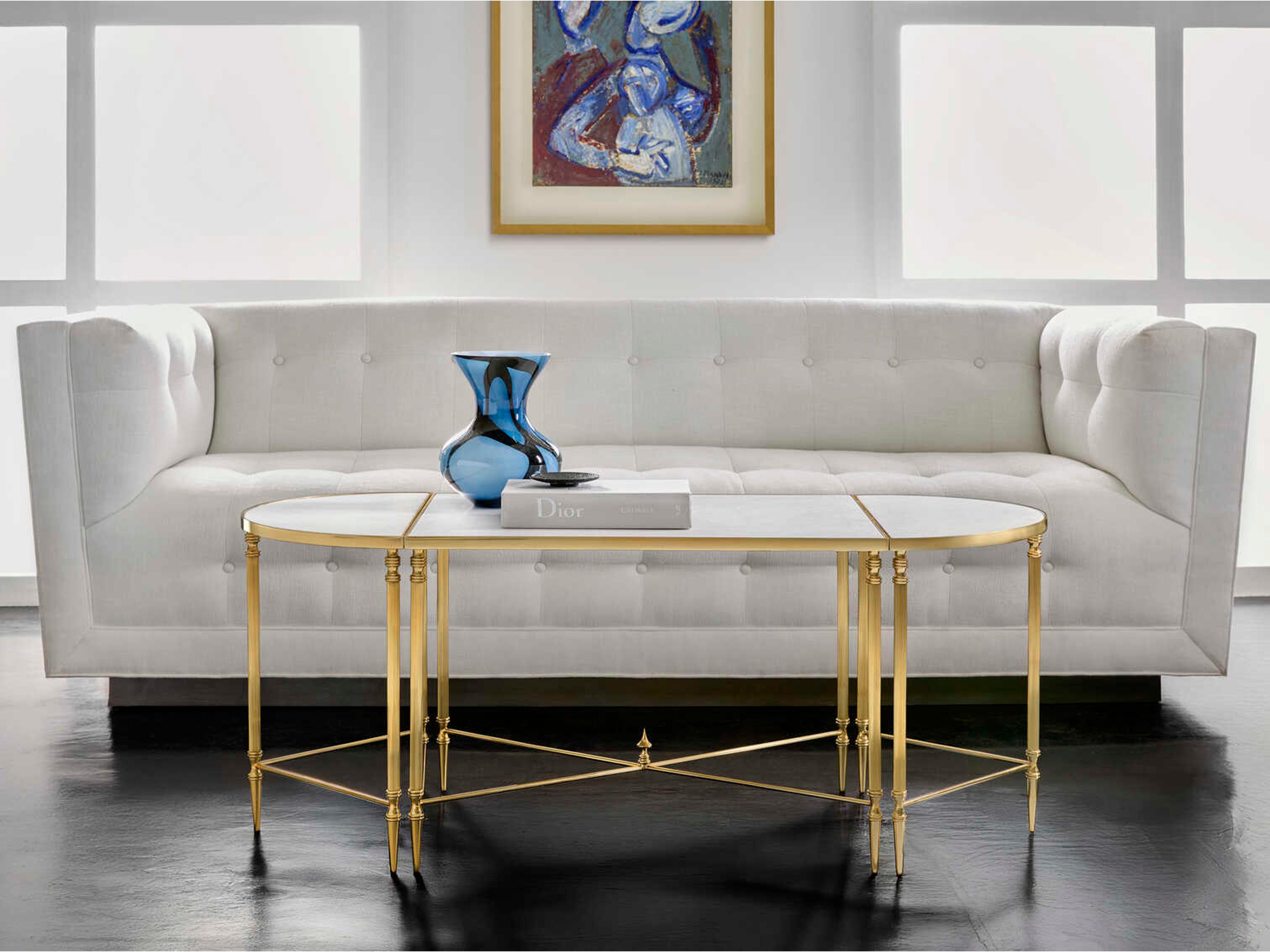 Modern History Home Metal 3 Piece Cocktail Rectangular Faux Marble Coffee Table