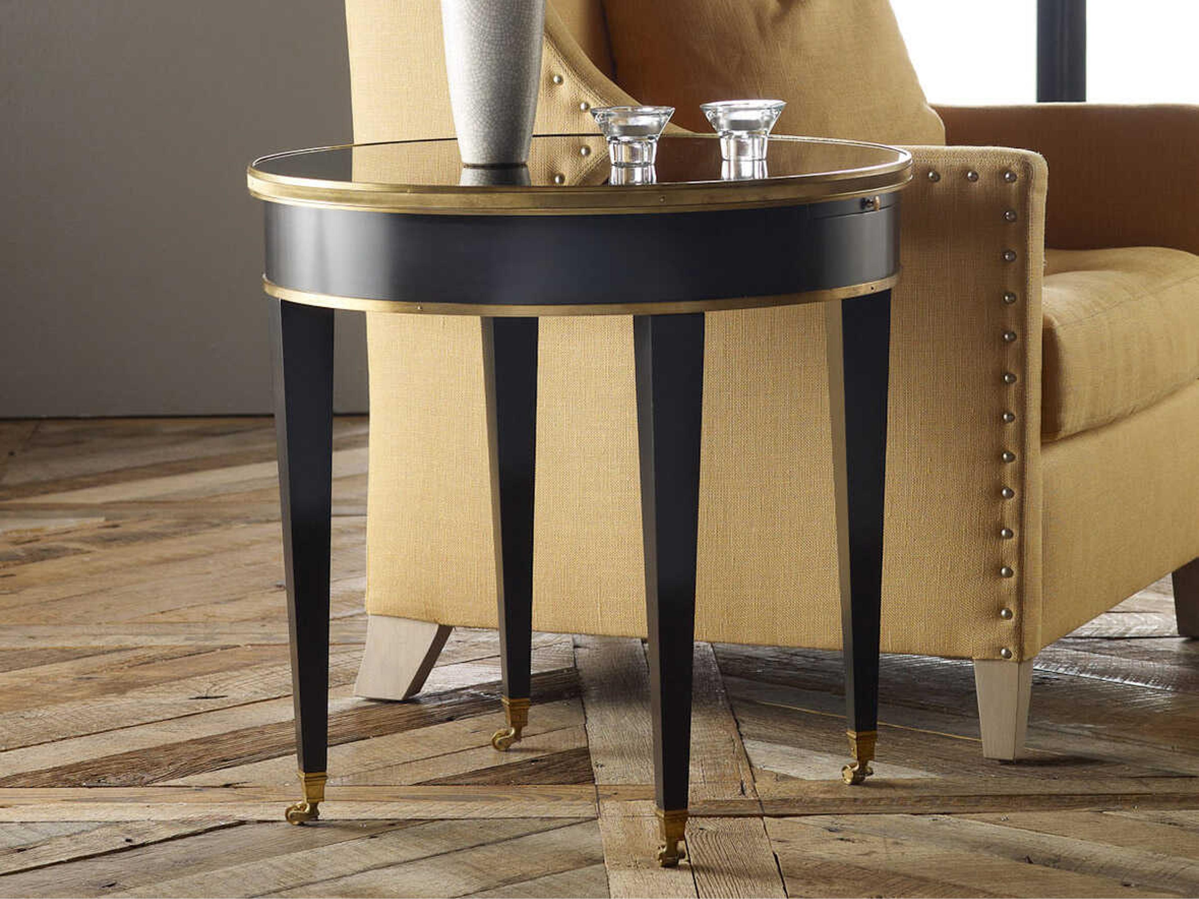 Tuxedo Round Mirror Ebony End Table