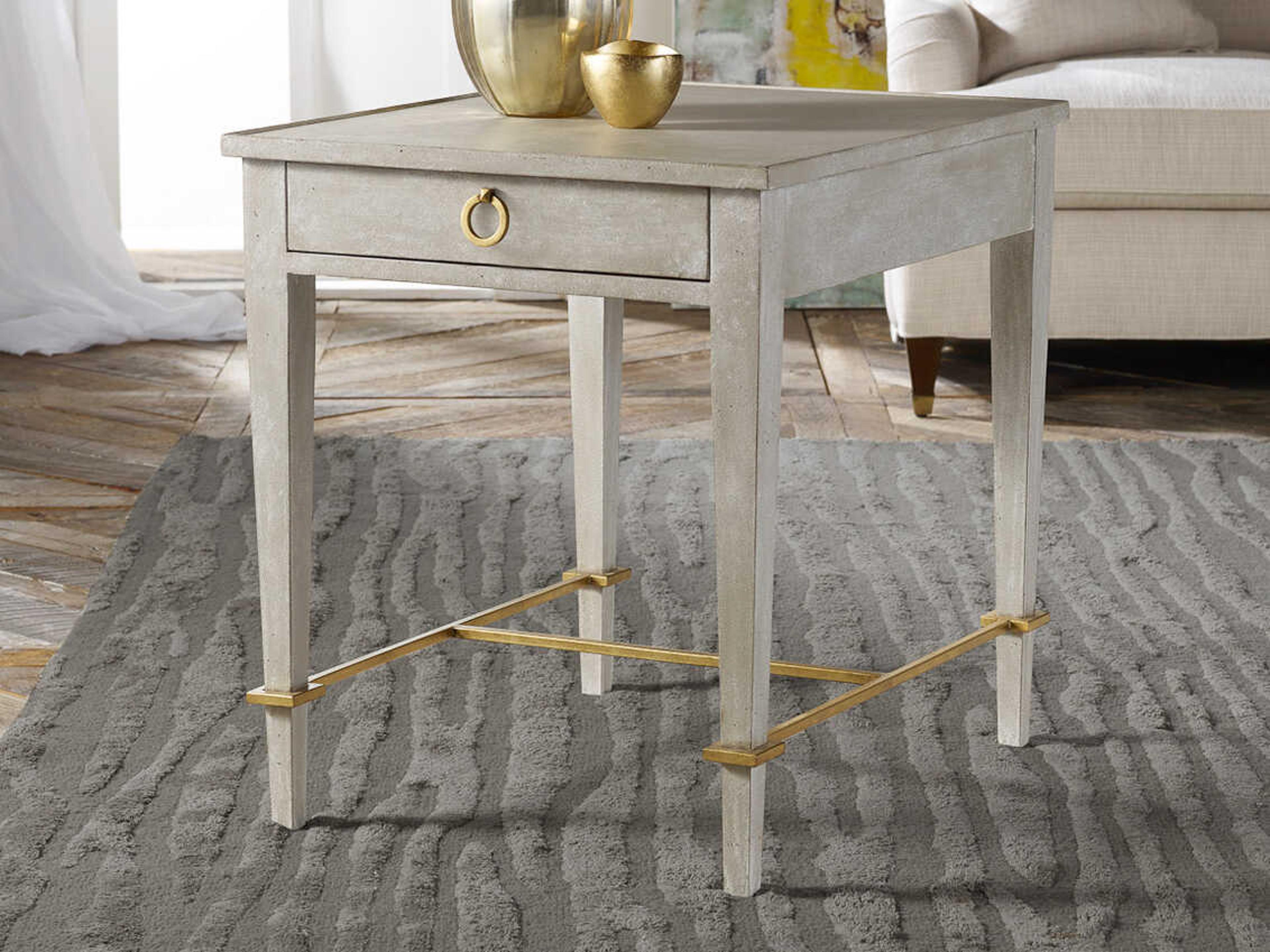 Modernist Rectangular Wood Antique Grey Gold Leaf End Table