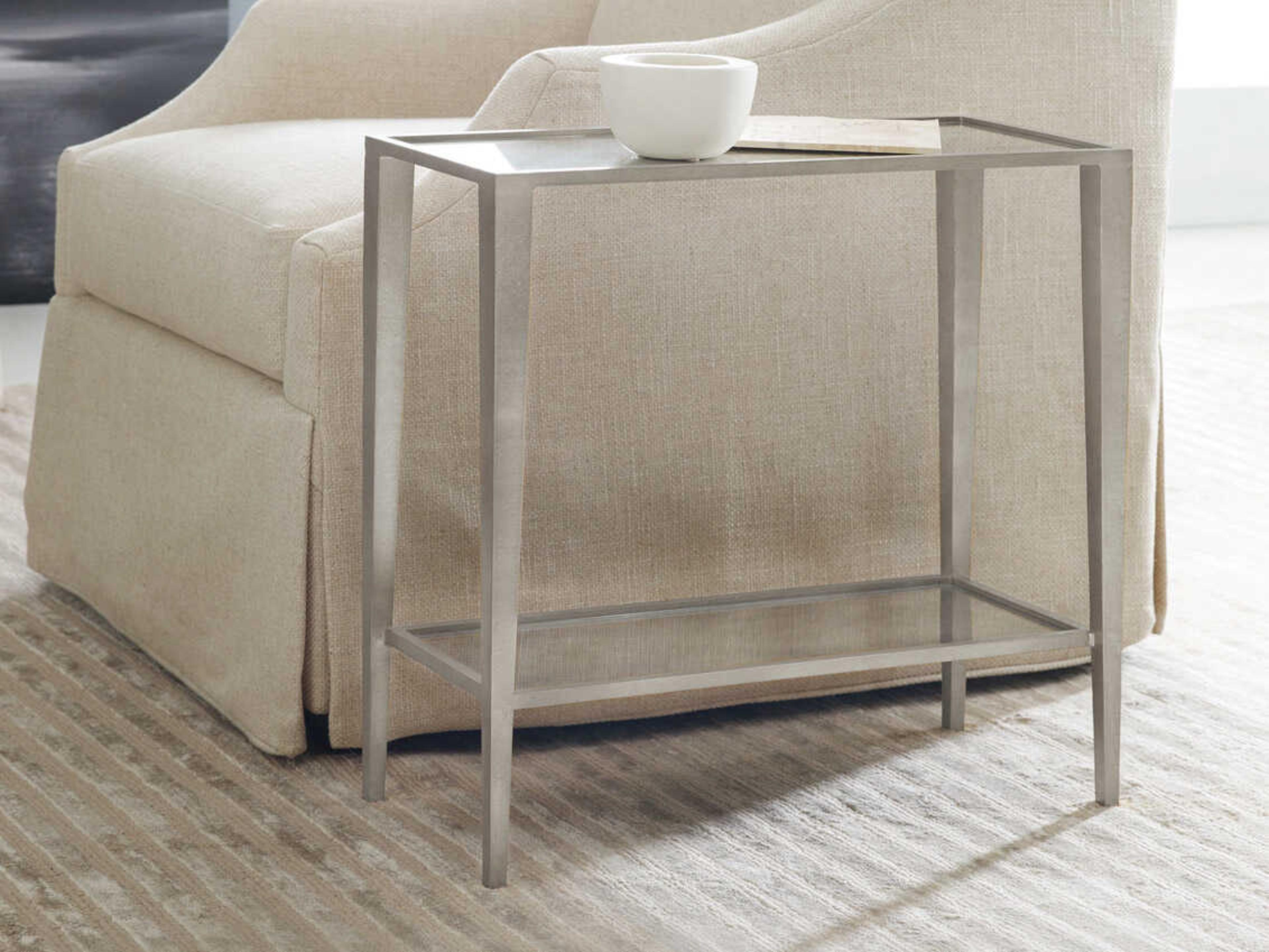 Large Gilt Chairside Rectangular Metal Silver Leaf End Table