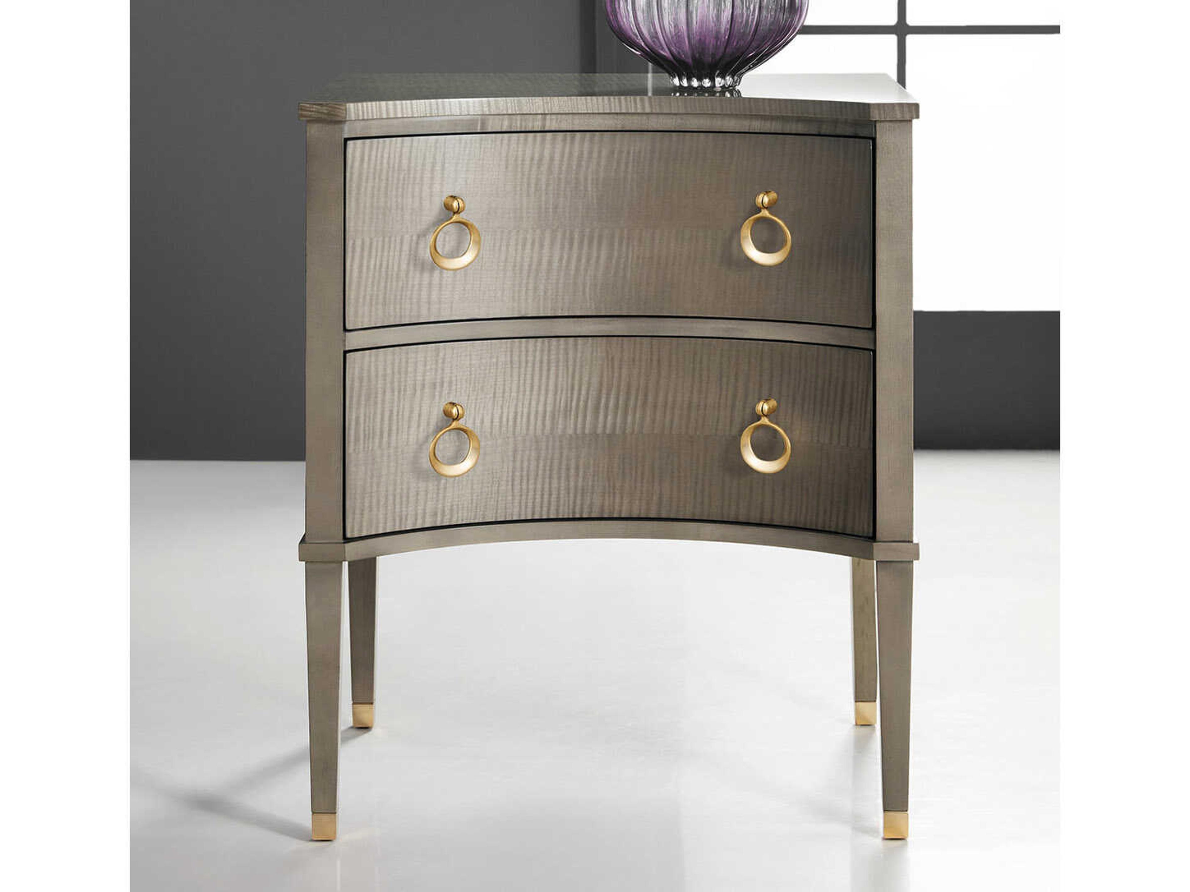 Concave 2-Drawers Gray Sycamore Wood Nightstand