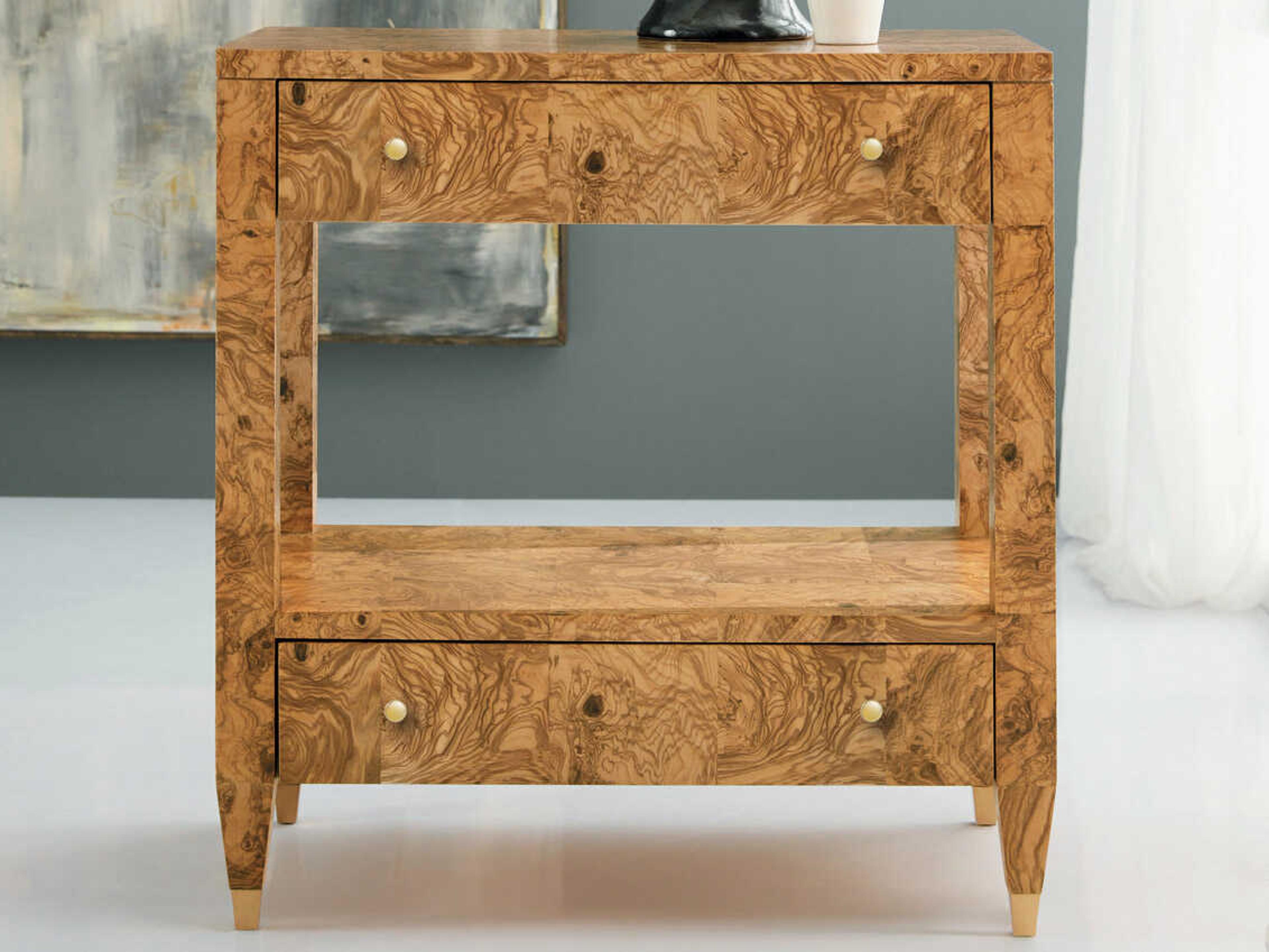 Olive Ashe 2-Drawers Brown Burlwood Nightstand