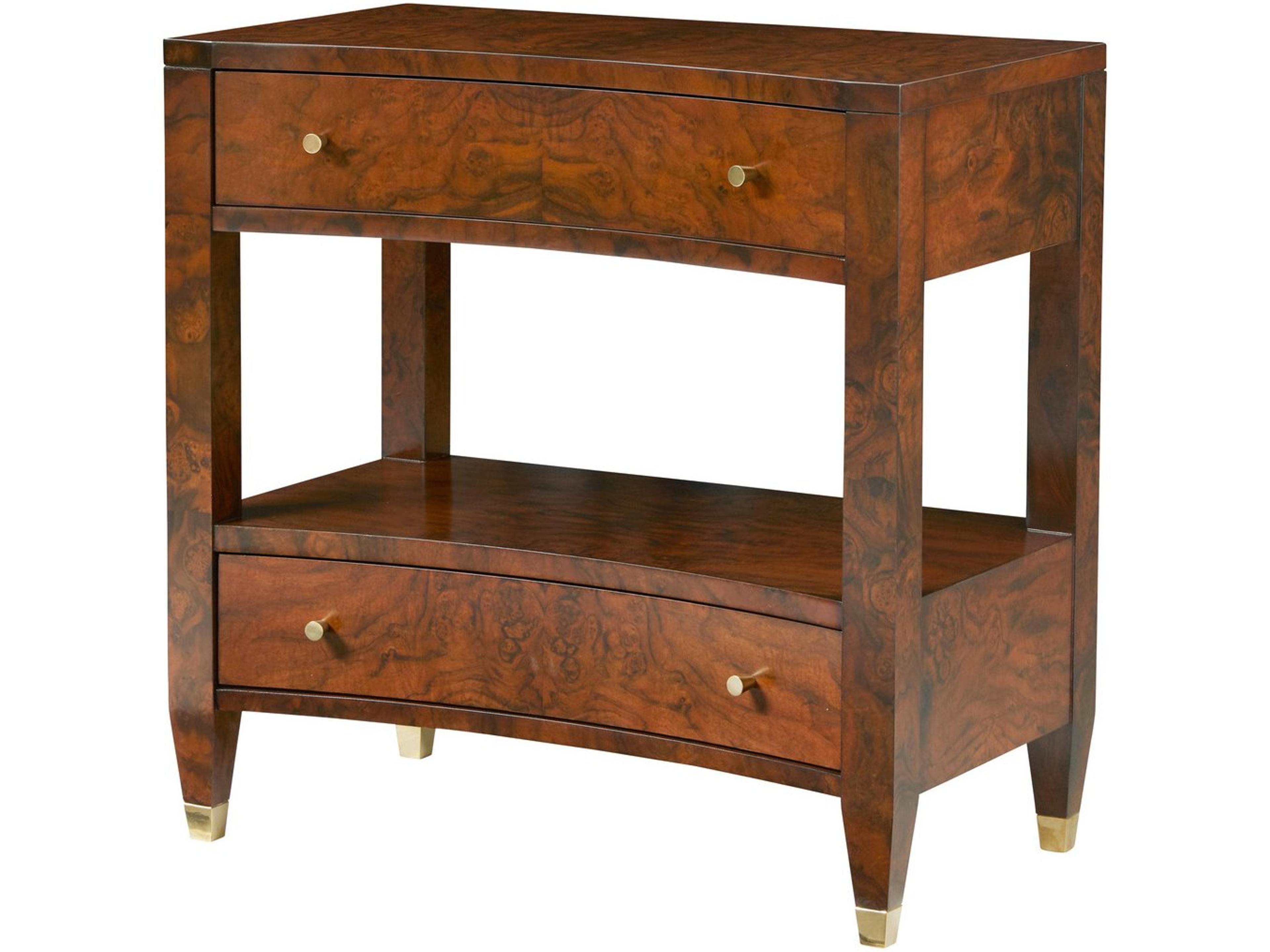 Concave 2-Drawers Brown Walnut Wood Nightstand