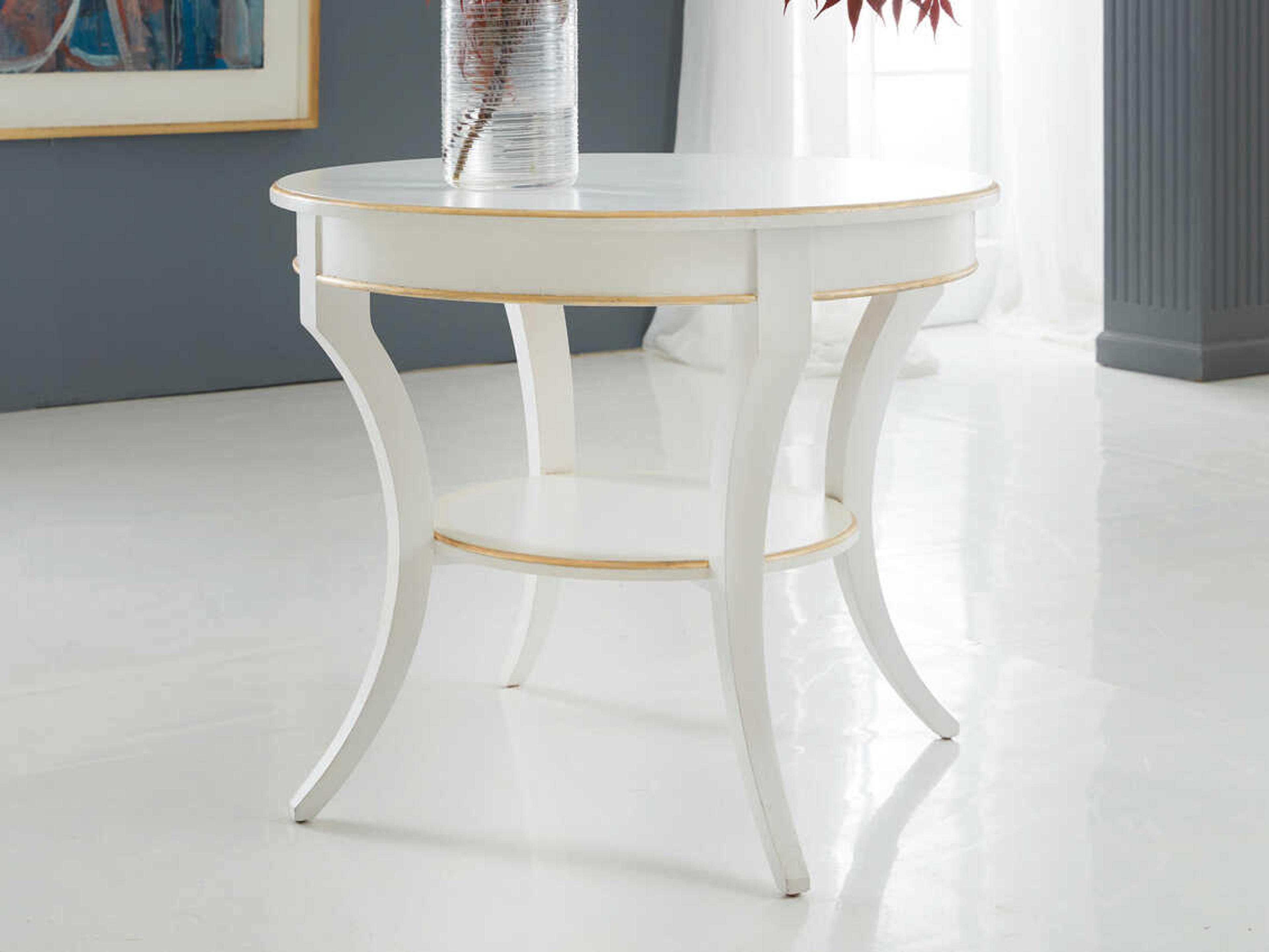Covington Round Wood Brushed White Painted End Table