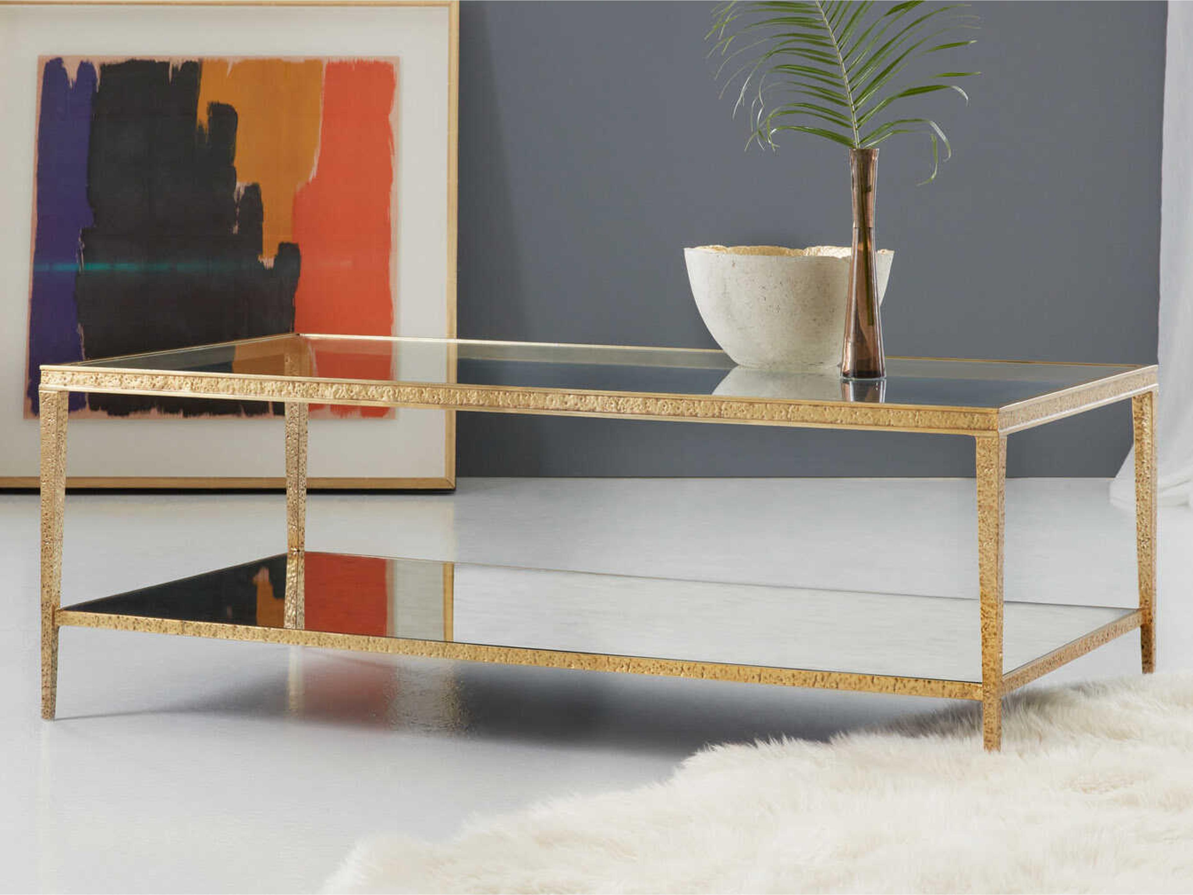 Sculpture Rectangular Glass Antique Brass Coffee Table