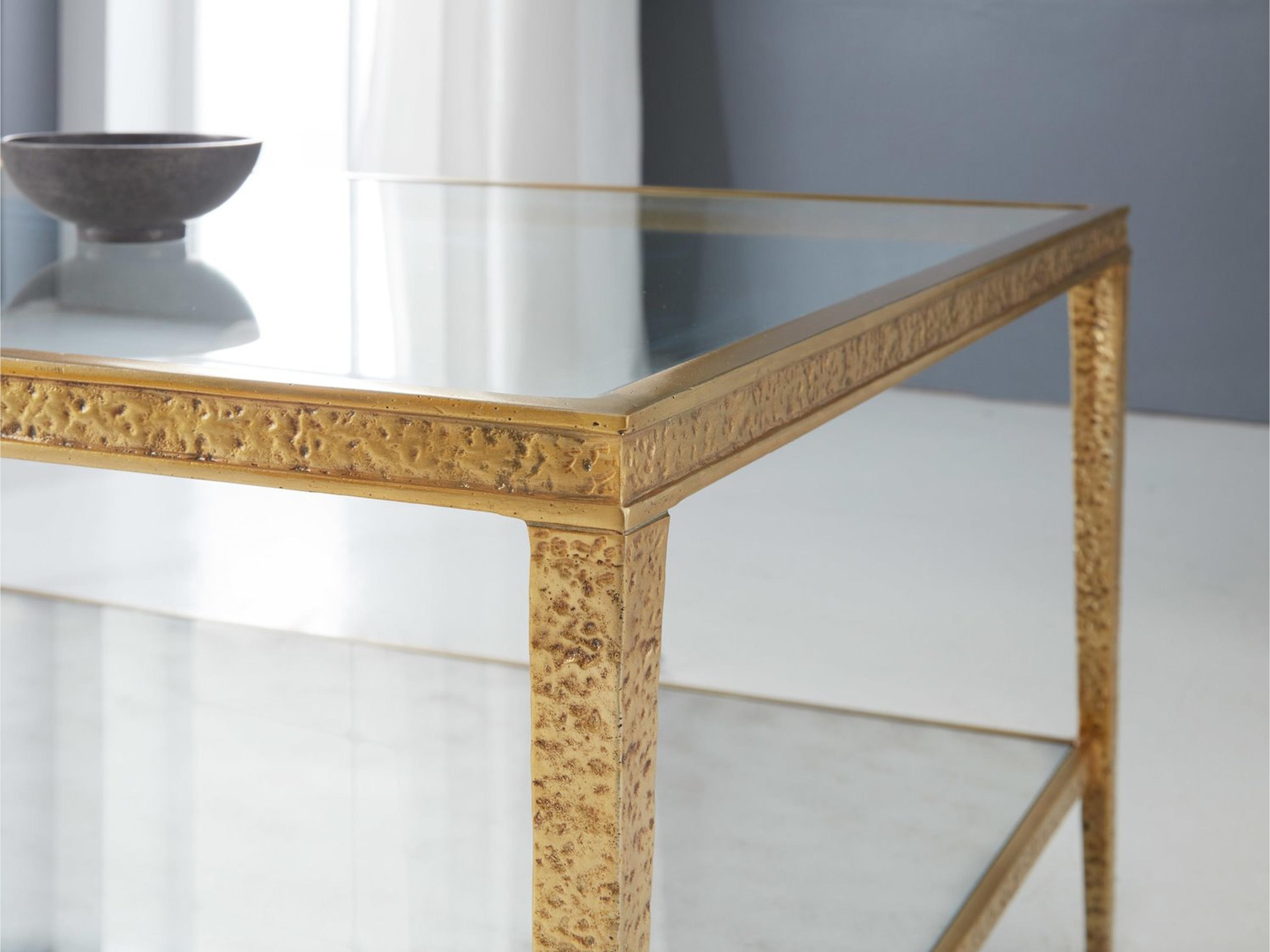 Modern History Home Sculpture Rectangular Glass Antique Brass Coffee Table