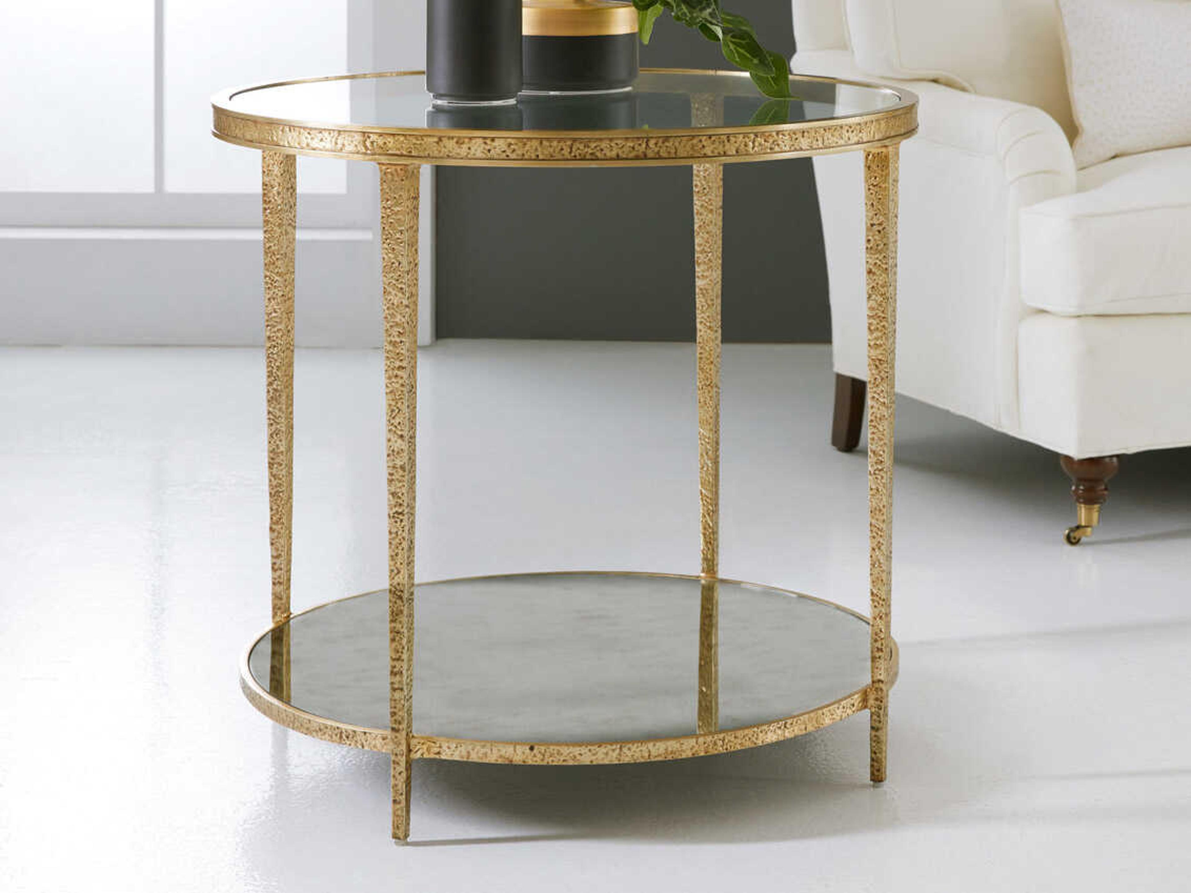 Sculpture Round Glass Antique Brass End Table