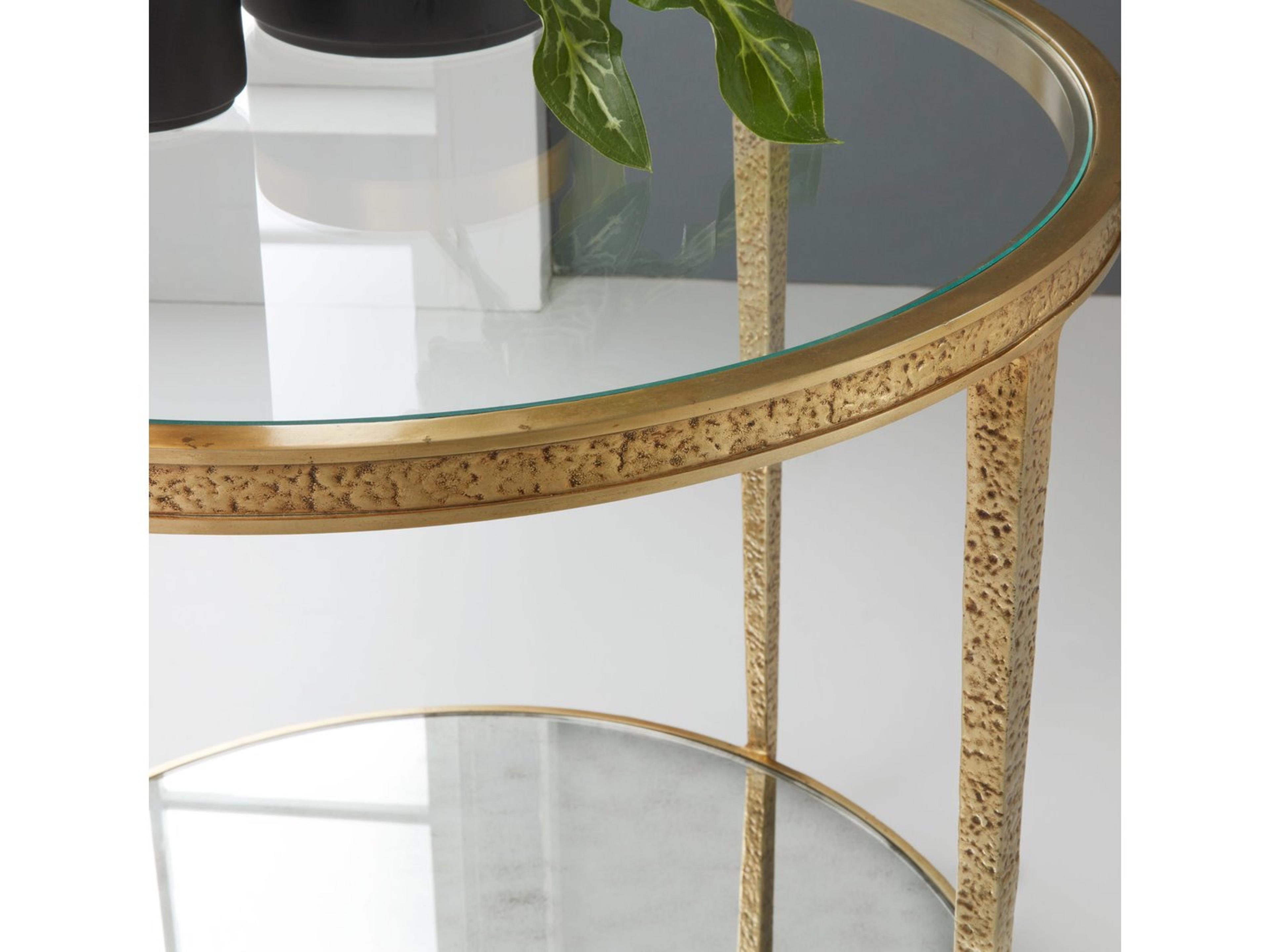 Modern History Home Sculpture Round Glass Antique Brass End Table