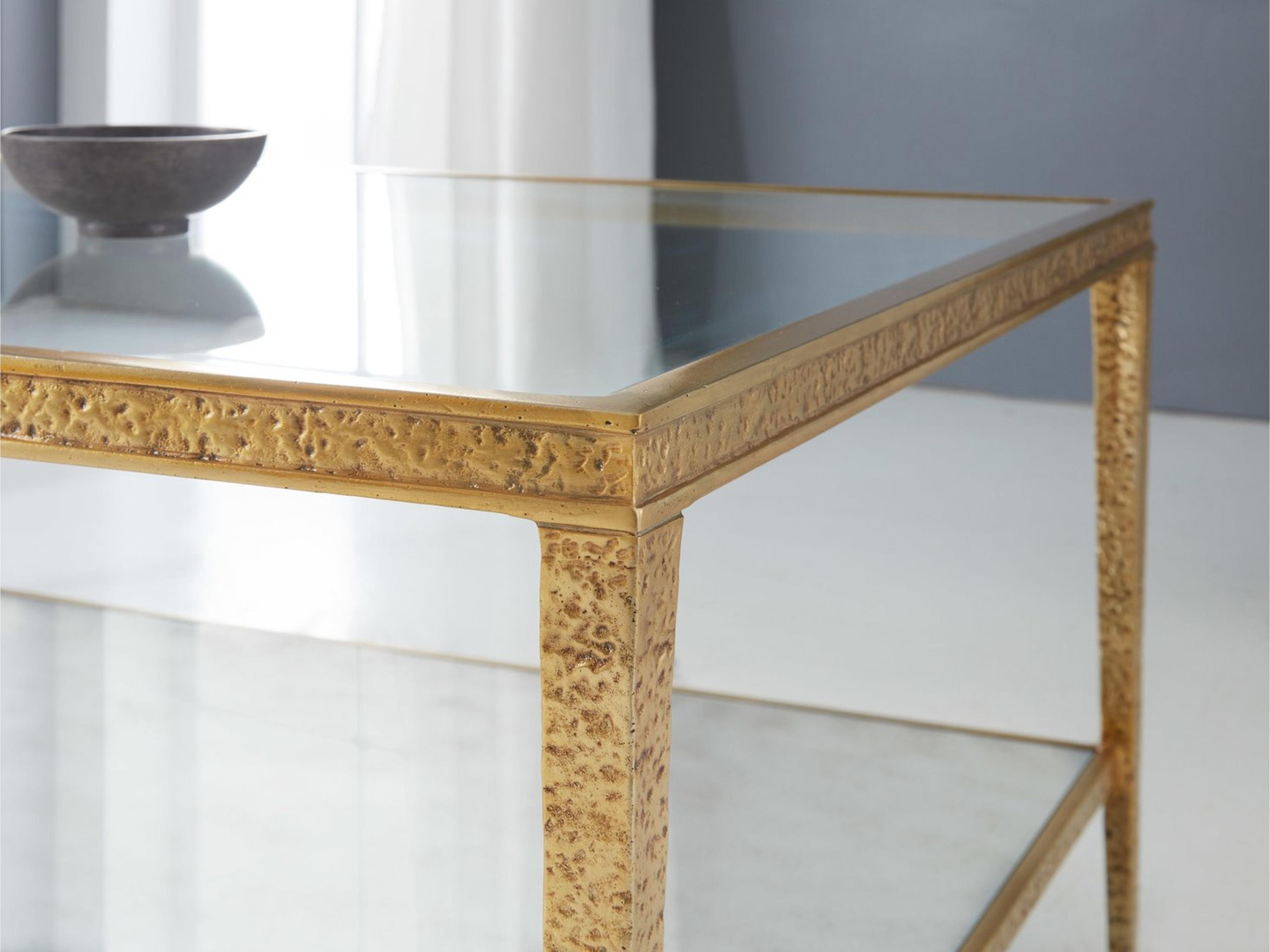 Modern History Home Sculpture Rectangular Glass Antique Brass End Table