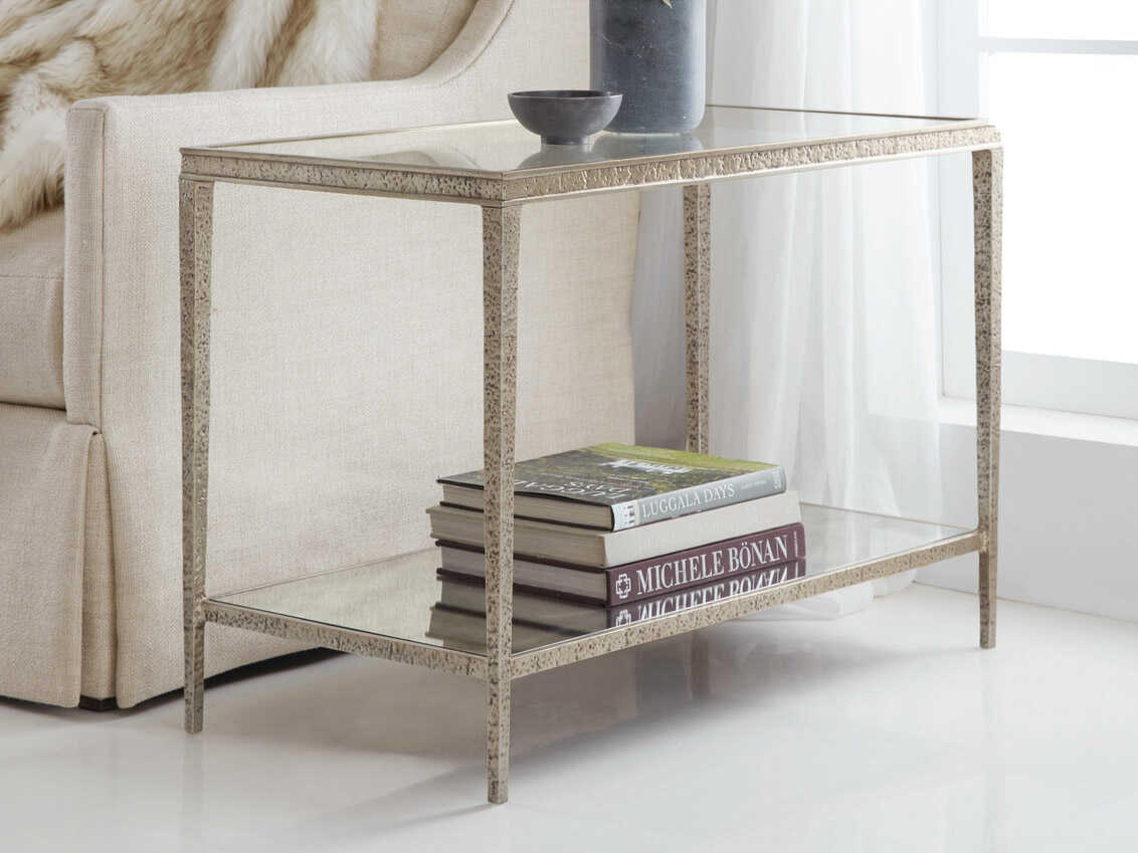 Sculpture Rectangular Glass Antique Aluminum End Table