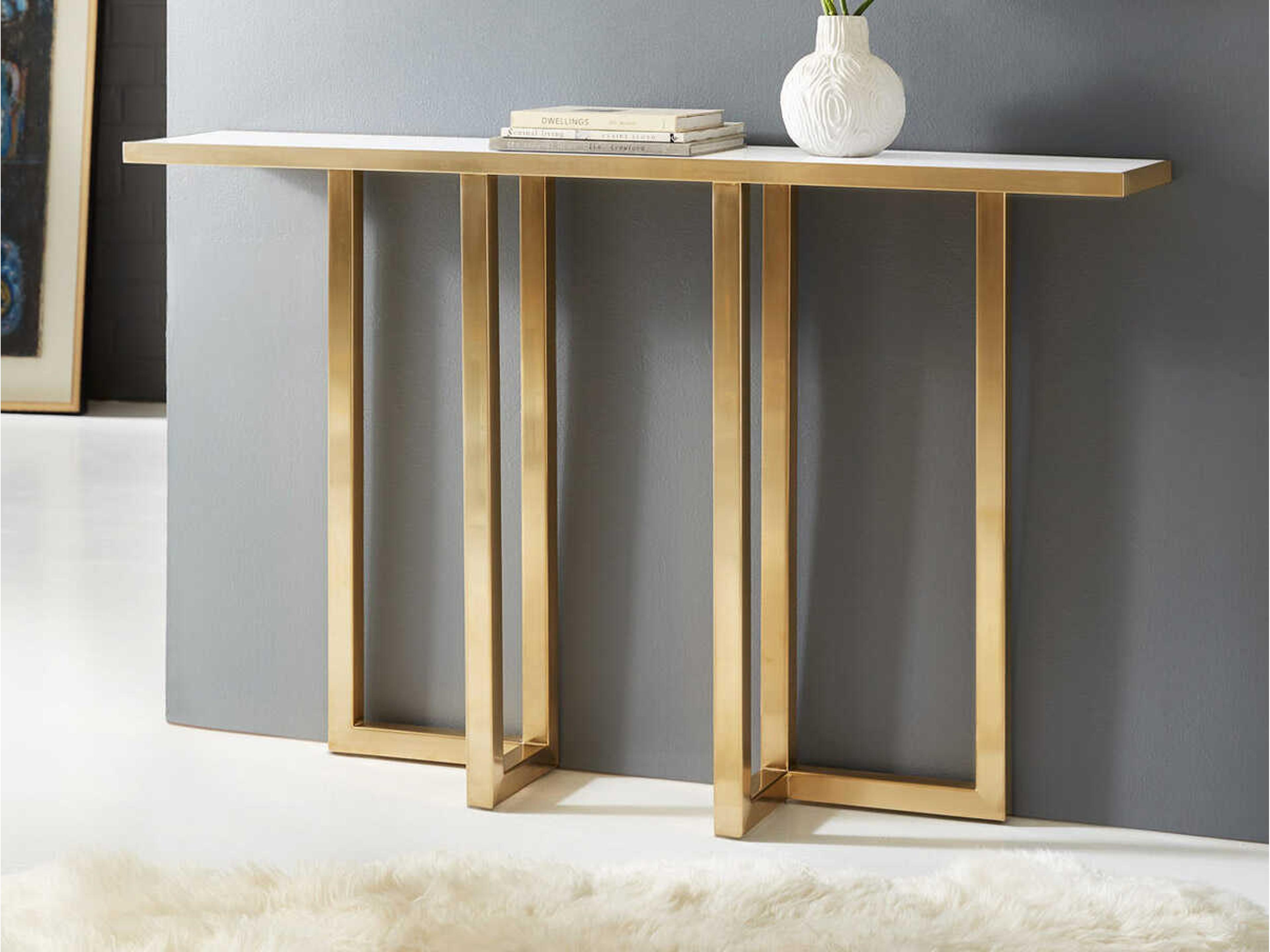 Rectangular Acrylic Satin Brass Lacquered Plated Console Table