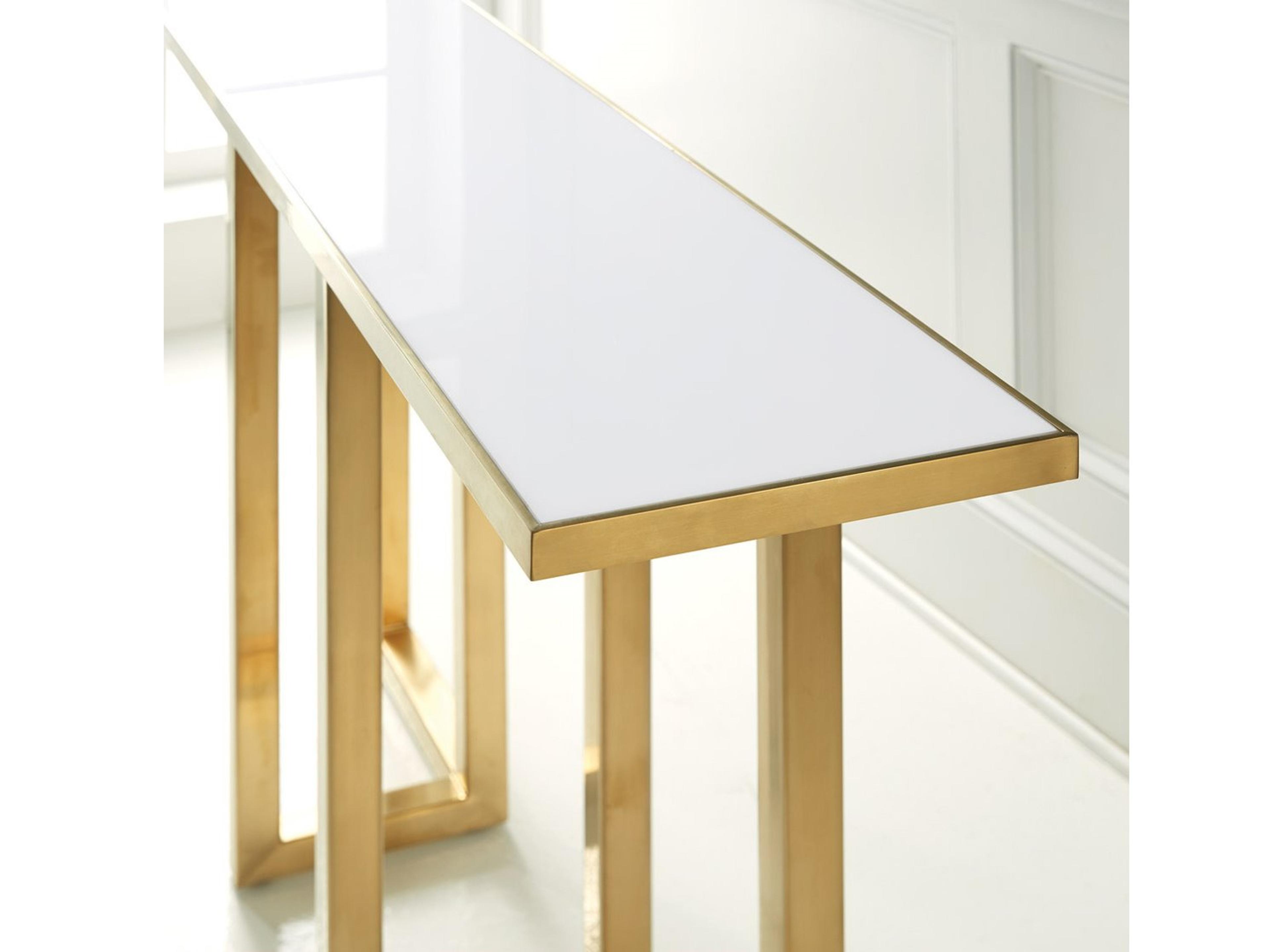 Modern History Home Rectangular Acrylic Satin Brass Lacquered Plated Console Table