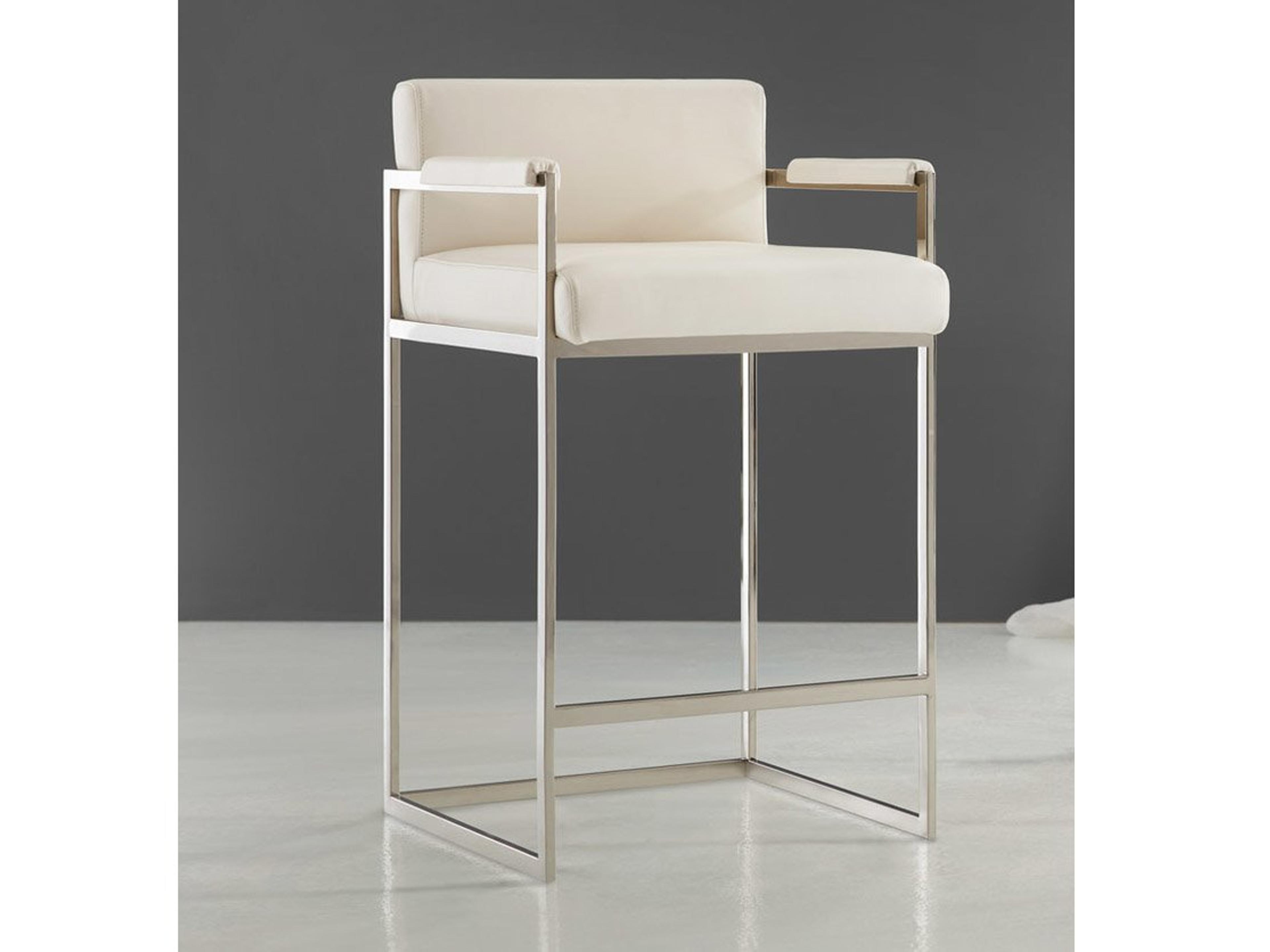 X Polished Stainless Steel Upholstered Counter Stool