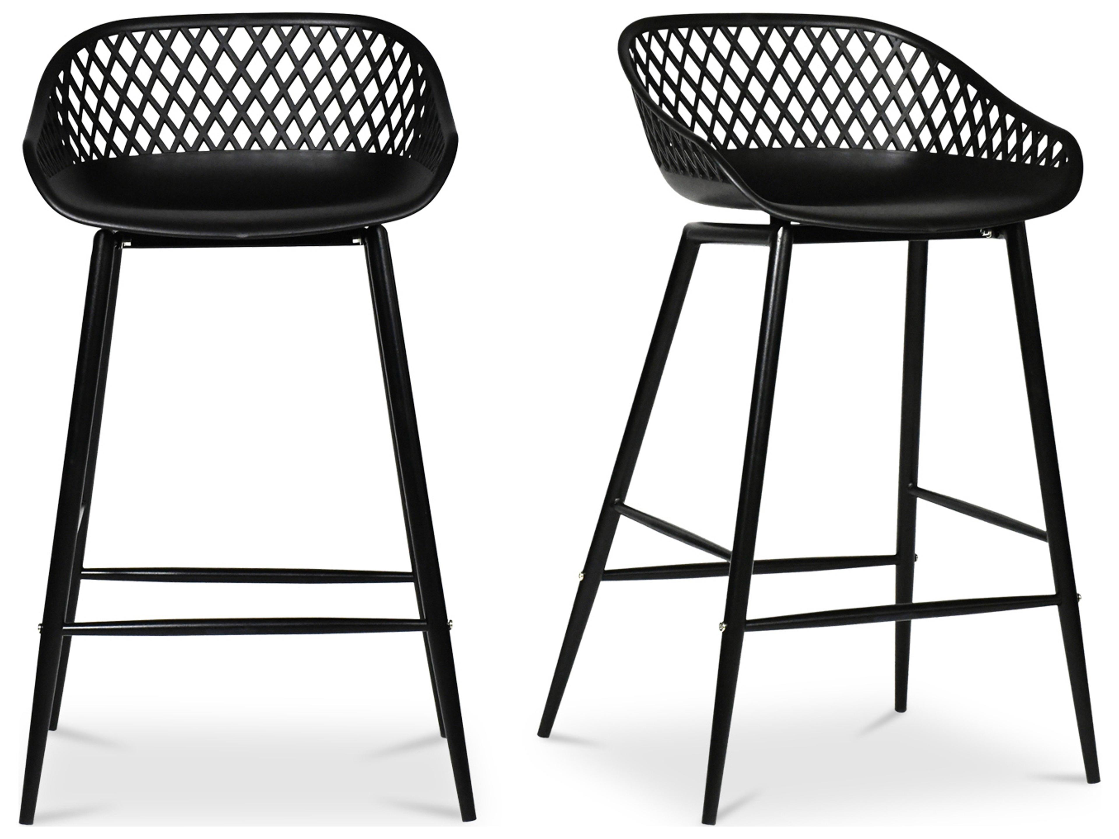 Moe's Home Outdoor Black Recycled Plastic Steel Counter Stool - Set of Two
