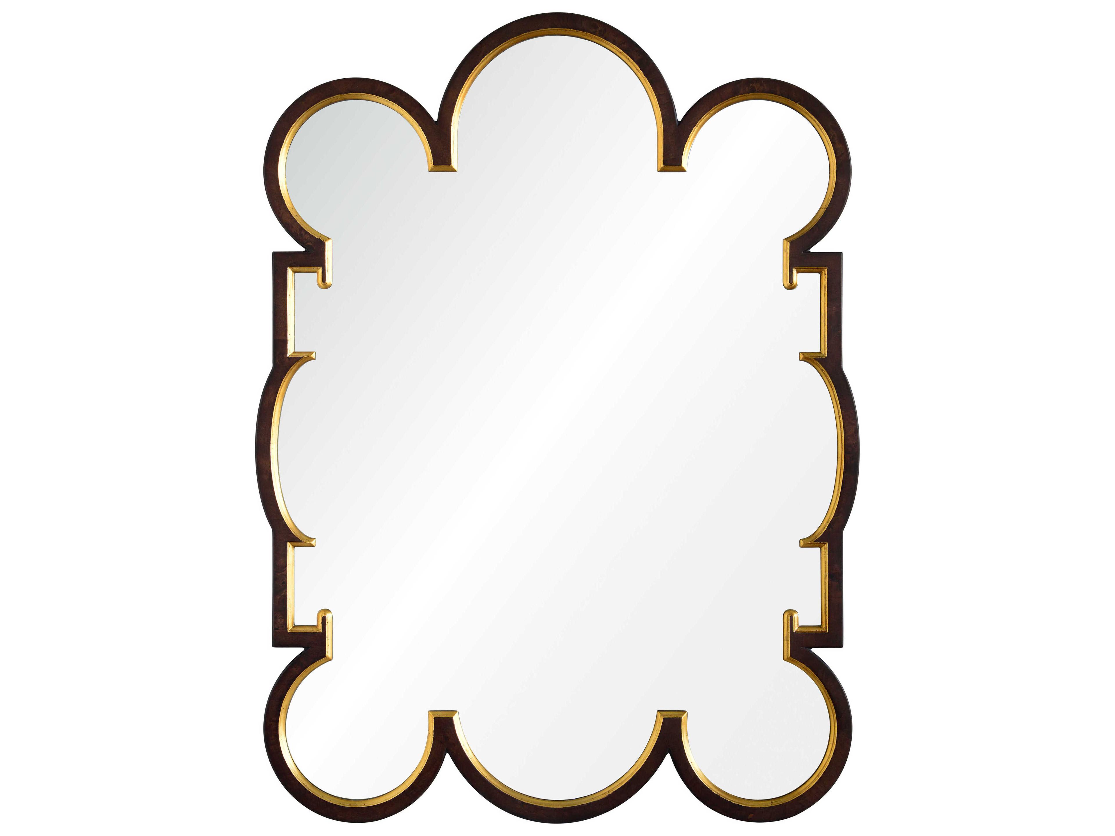 Bunny Williams Dark Burl Wood Distressed Gold Leaf Wall Mirror