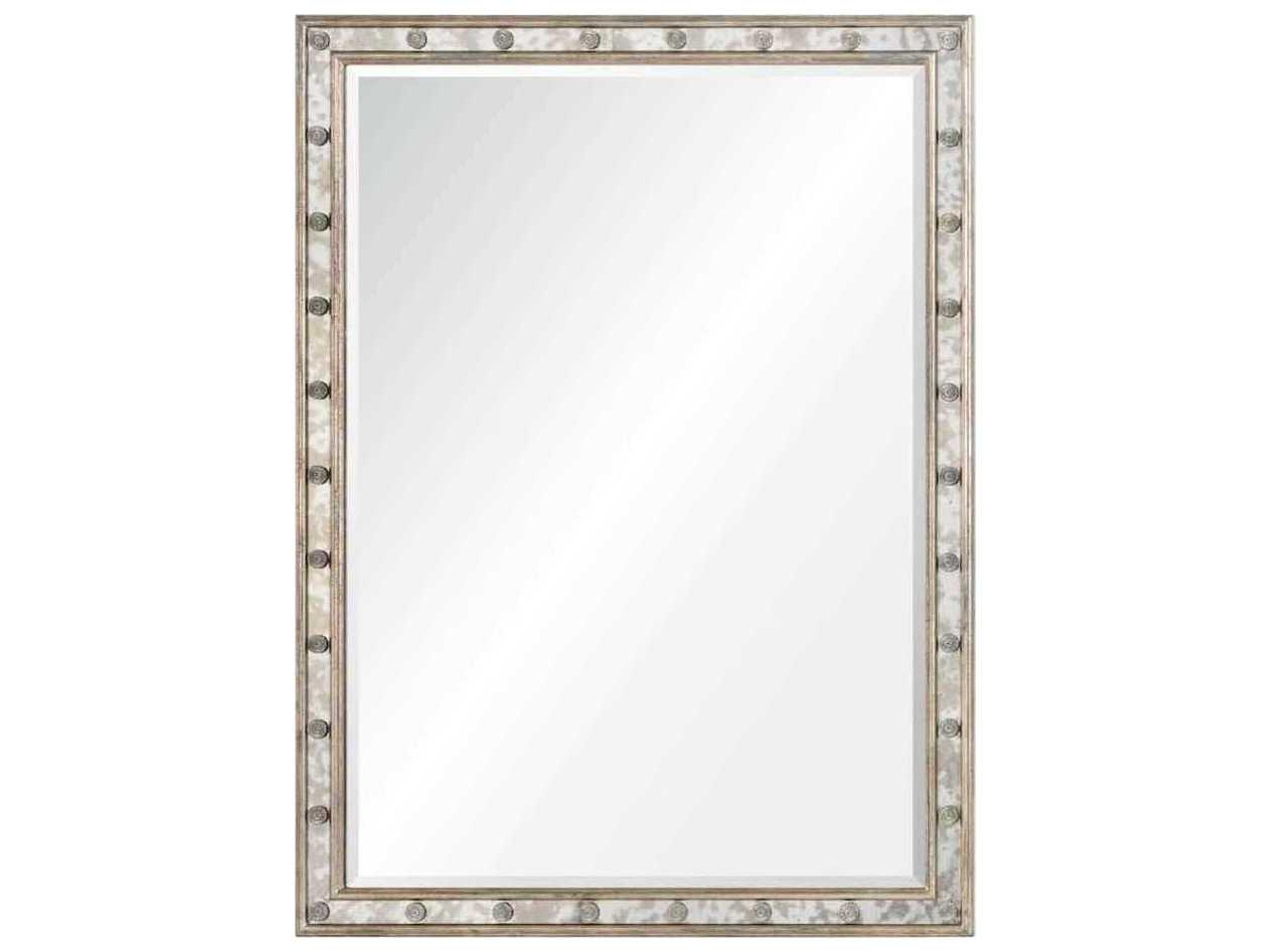 Mirror Home Michael S. Smith Distressed Silver Leaf With French Blue Clay Base Antiqued Rectangular Wall Mirror