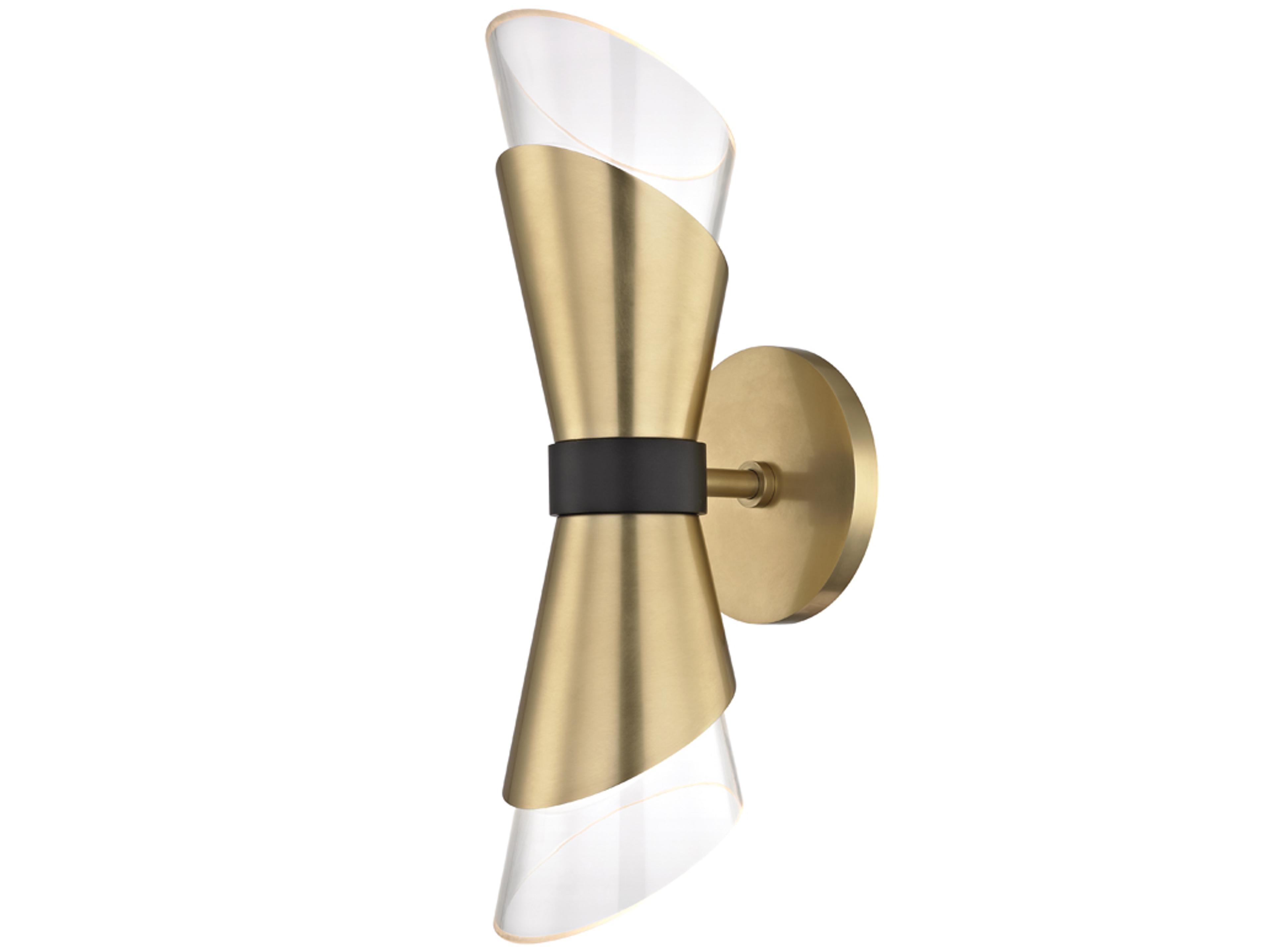 Angie 2-Light Aged Brass Black Glass LED Wall Sconce