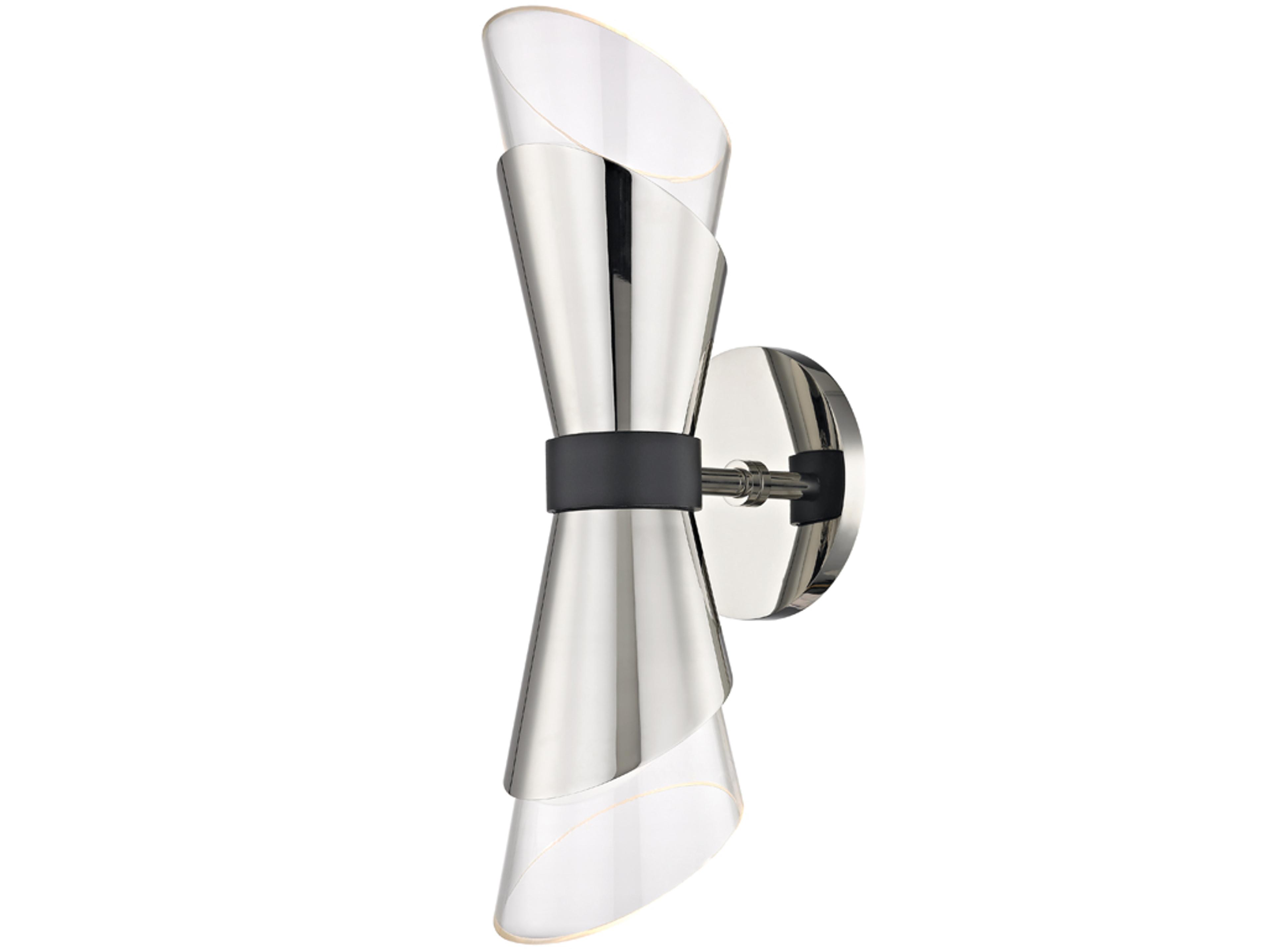 Mitzi Angie 2-Light Polished Nickel Black Glass LED Wall Sconce