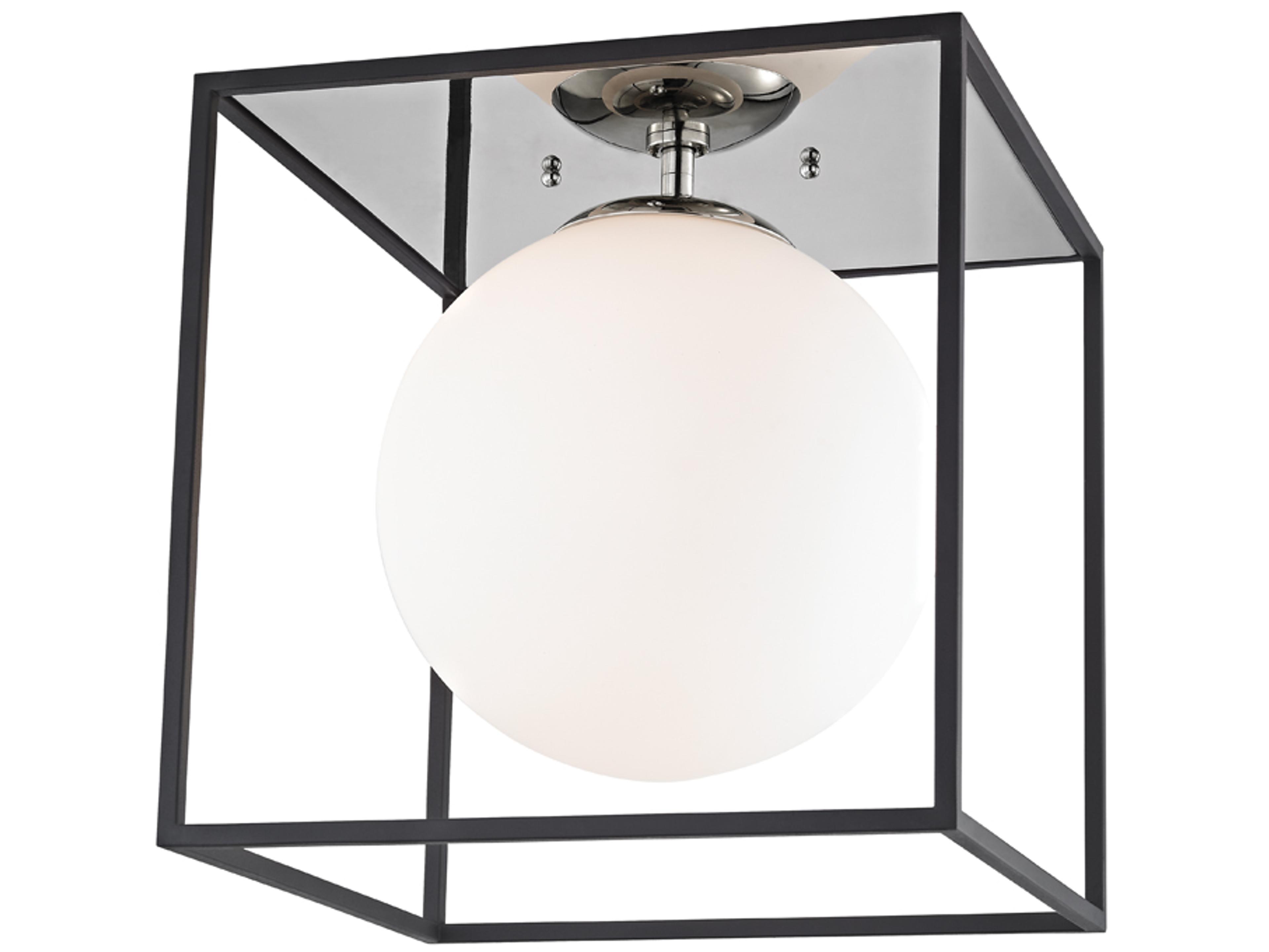 Mitzi Aira 1-Light Polished Nickel Black Glass Globe Flush Mount