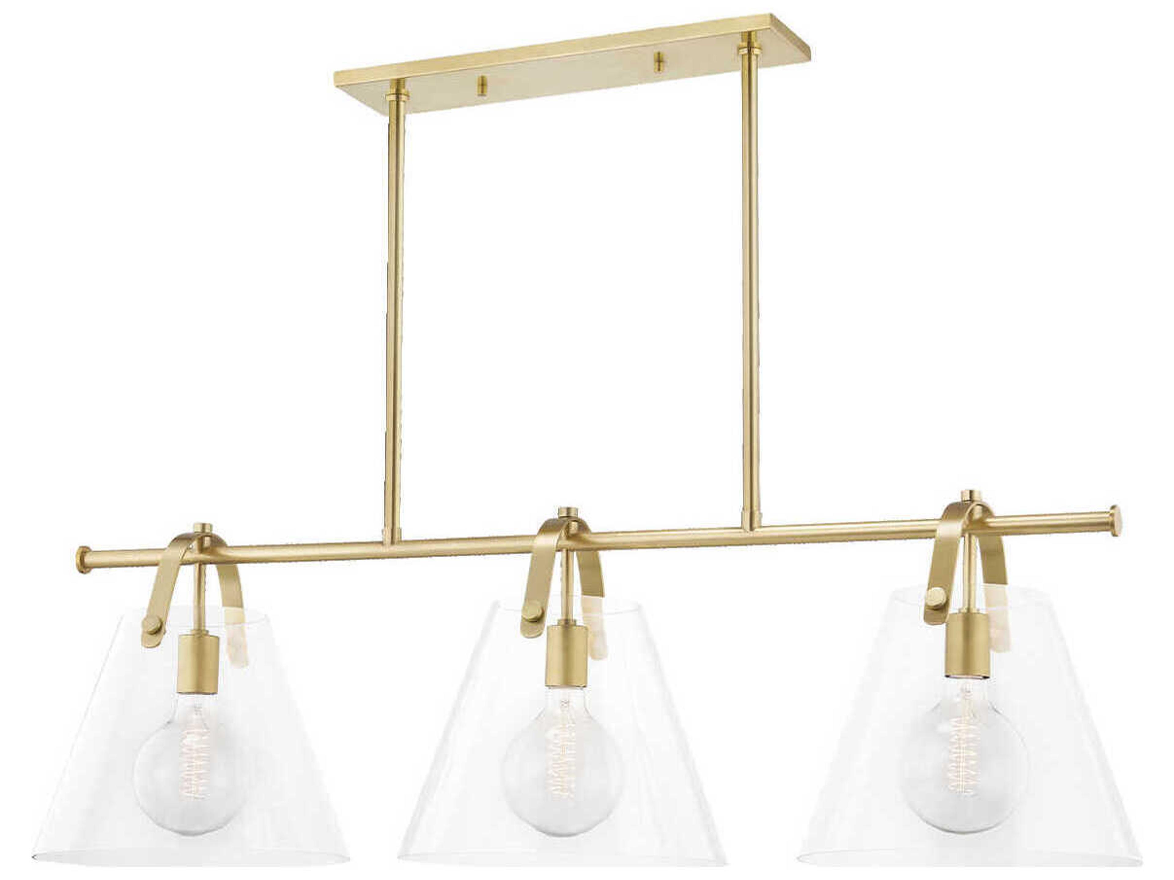 Karin 3-Light Aged Brass Clear Glass Linear Island Pendant