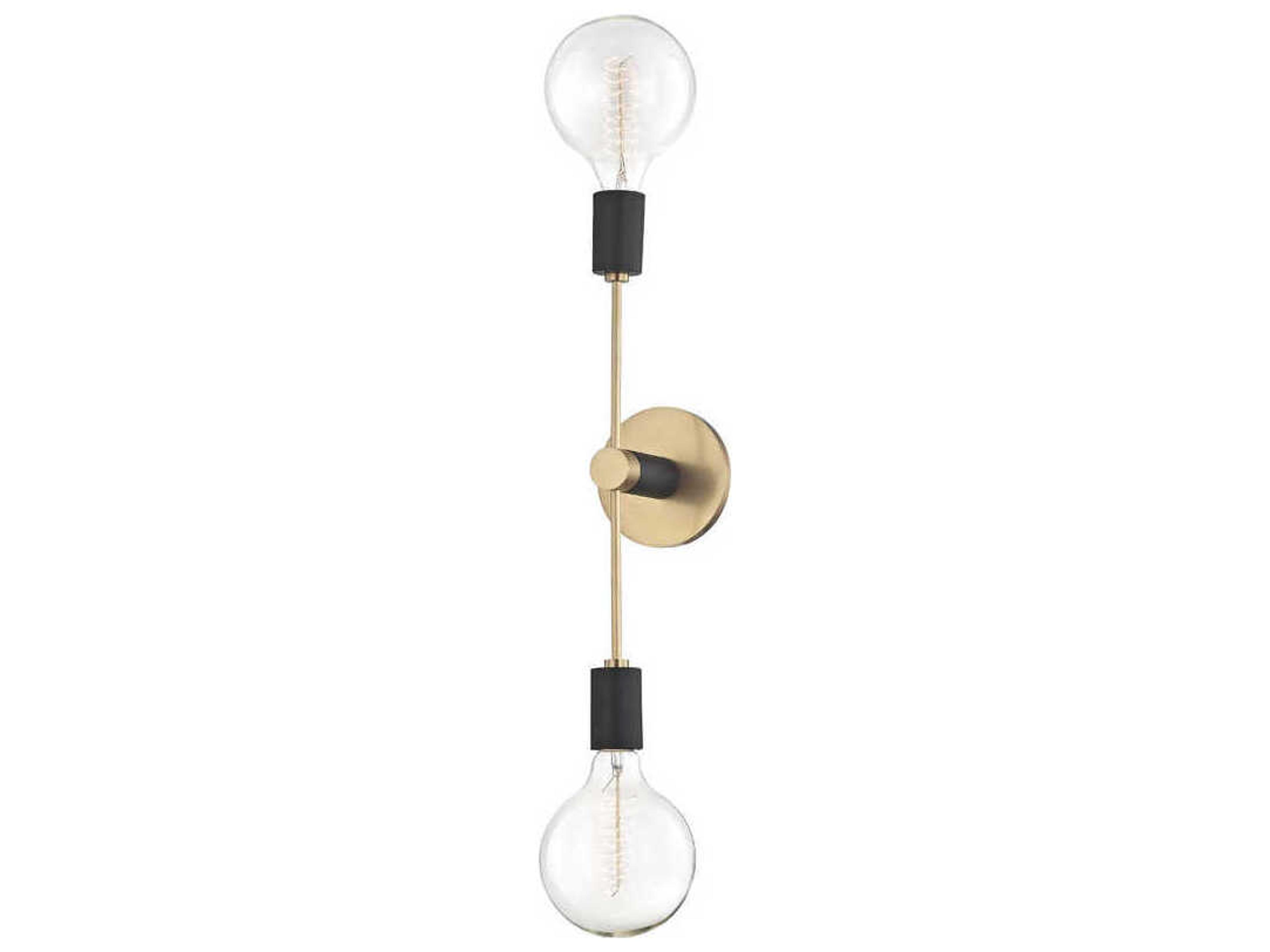 Astrid Wall Sconce Two Light in Aged Brass and Black
