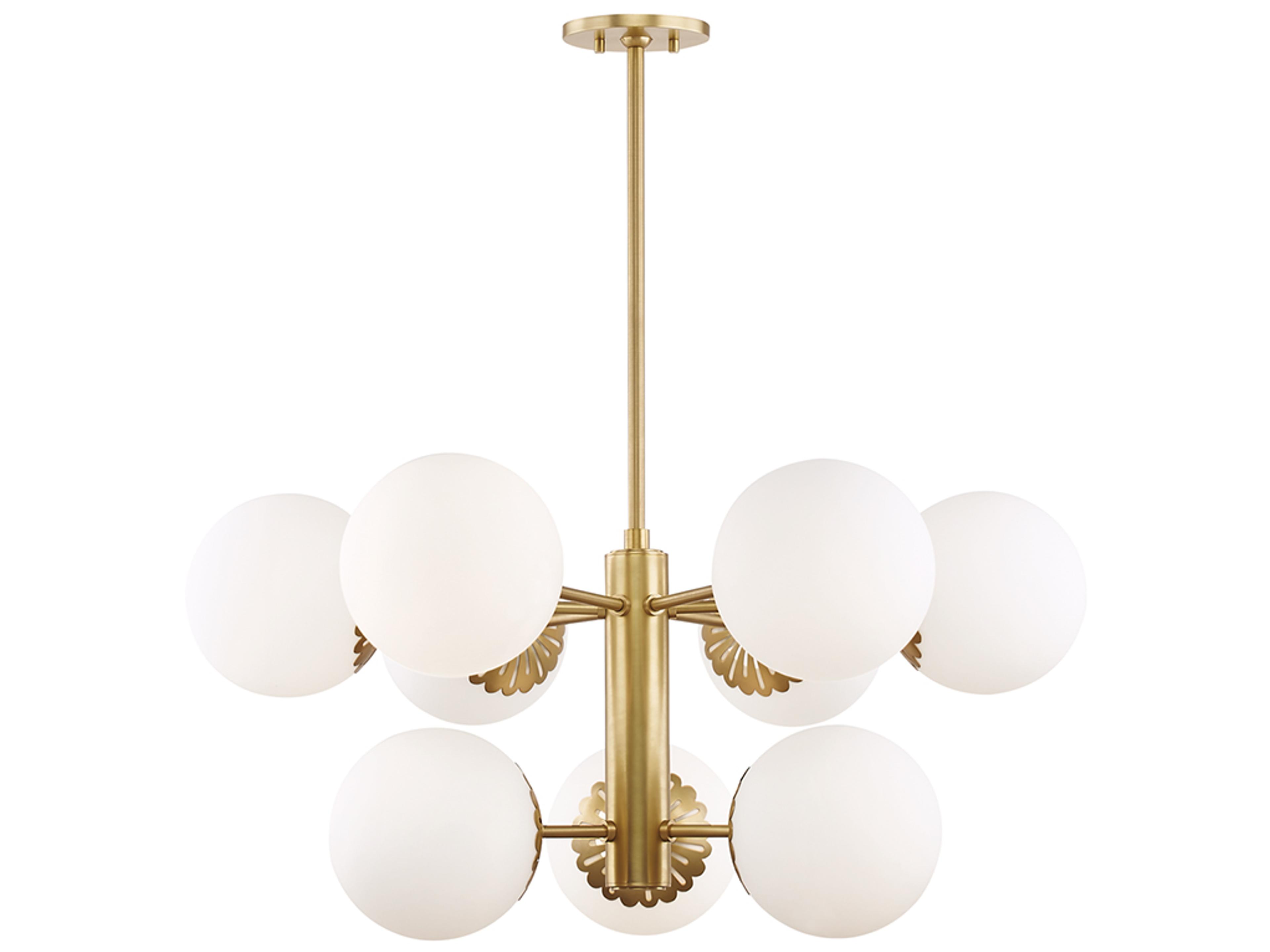 Paige 9-Light Aged Brass White Glass Globe Chandelier