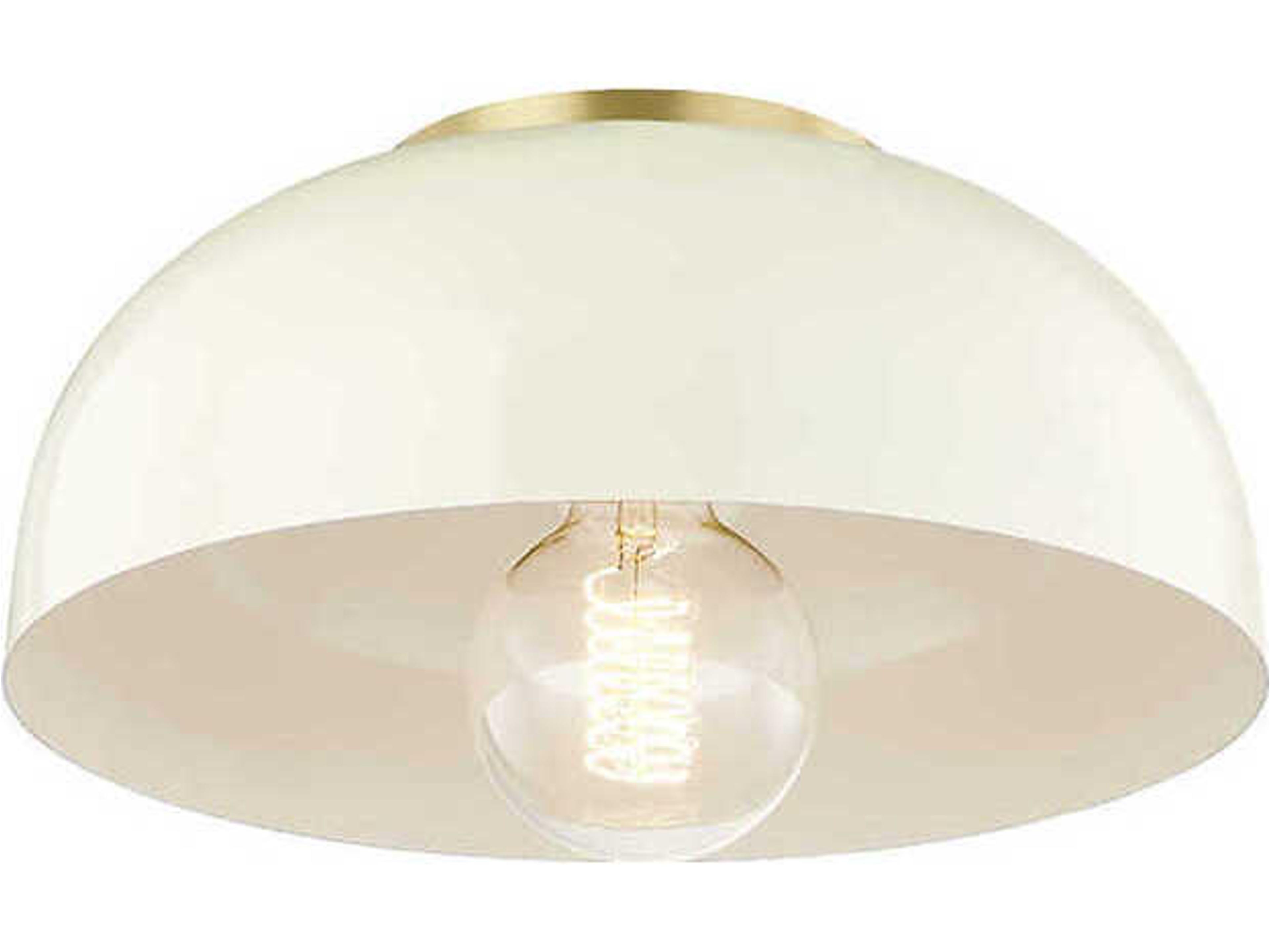 Mitzi Avery 1-Light Aged Brass Cream White Dome Flush Mount