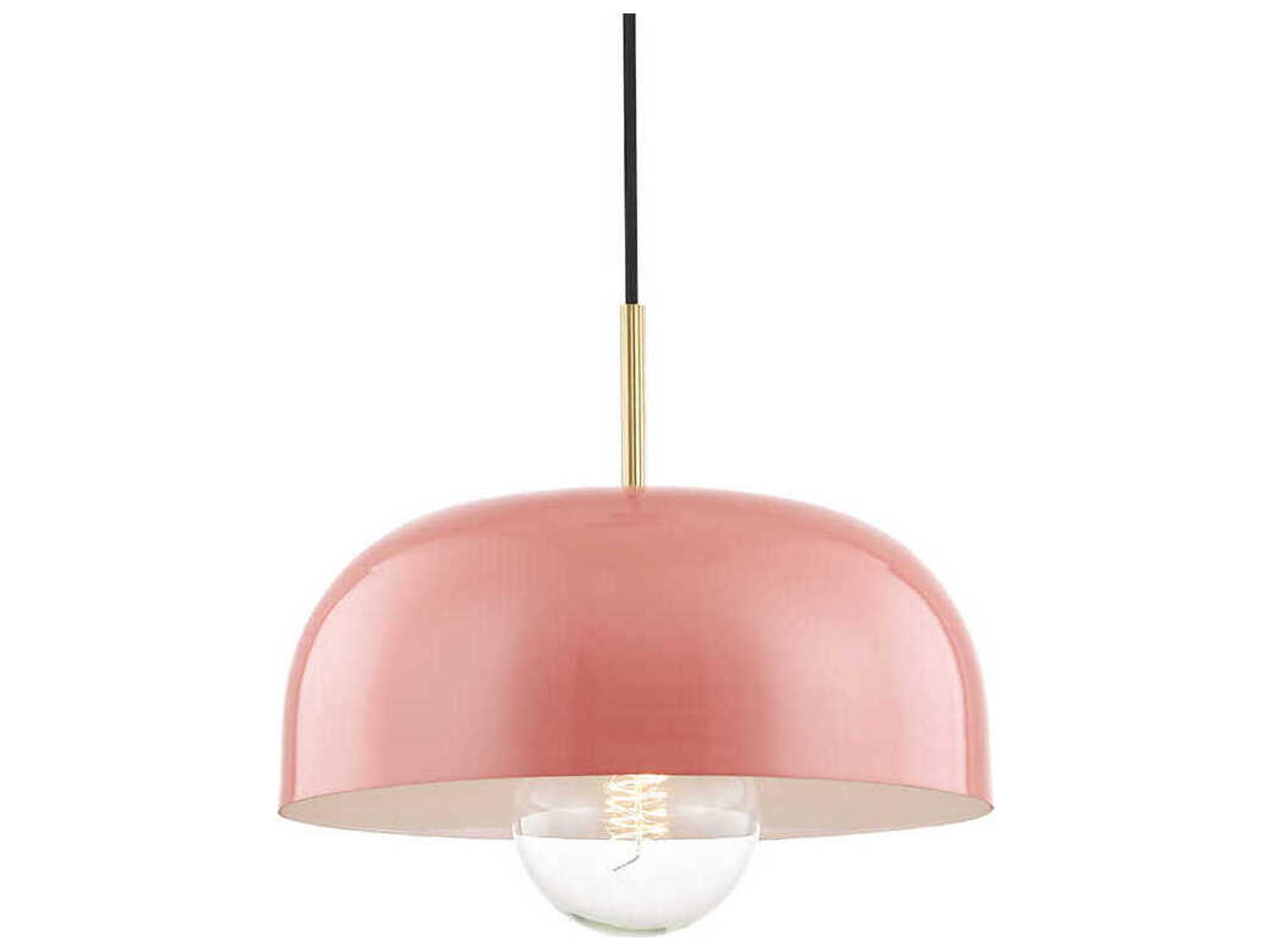 Avery 1-Light Aged Brass Pink Dome Pendant