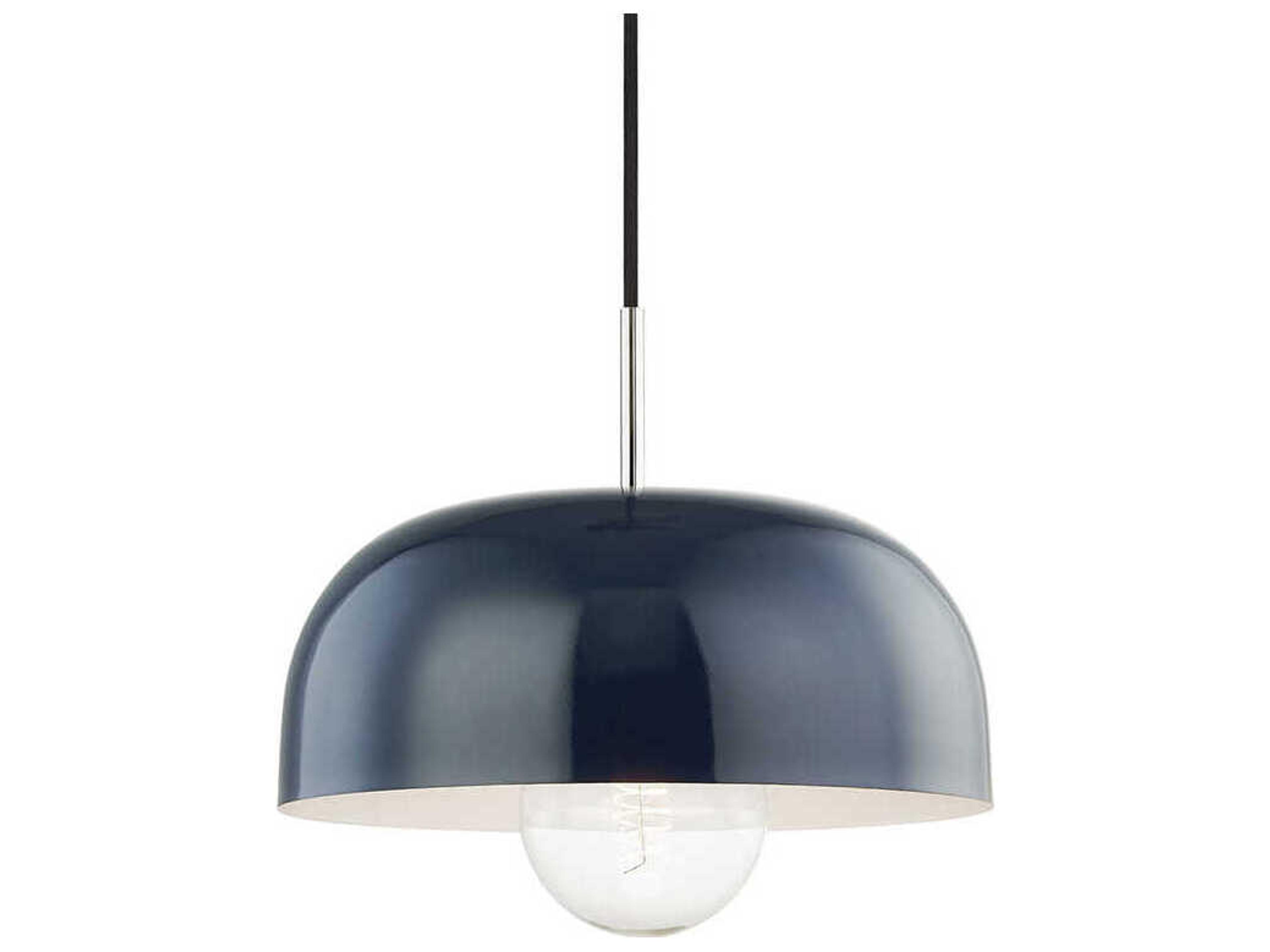 Avery 1-Light Polished Nickel Navy Blue Dome Pendant