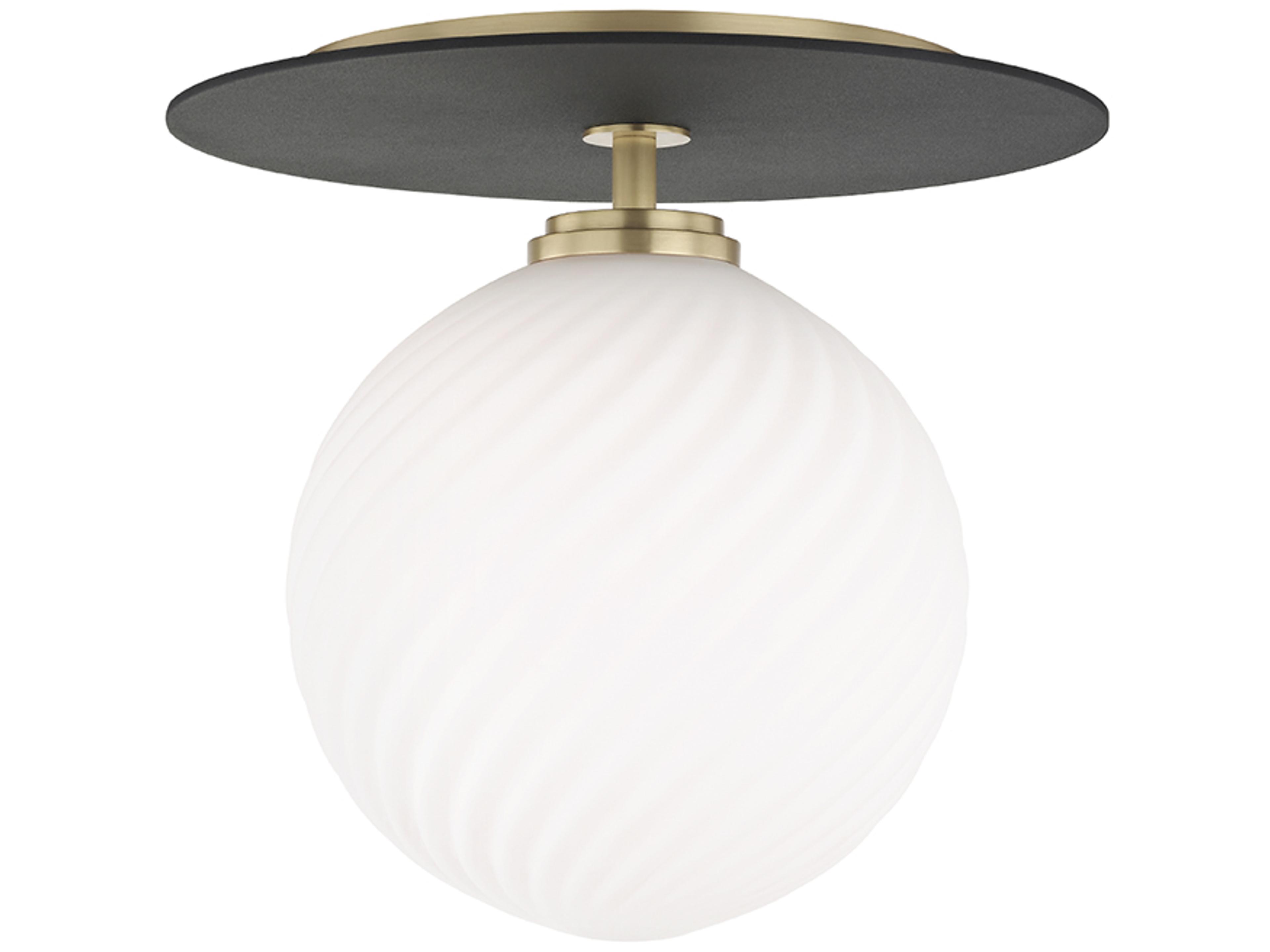 Ellis 1-Light Aged Brass Black Glass LED Globe Semi Flush Mount