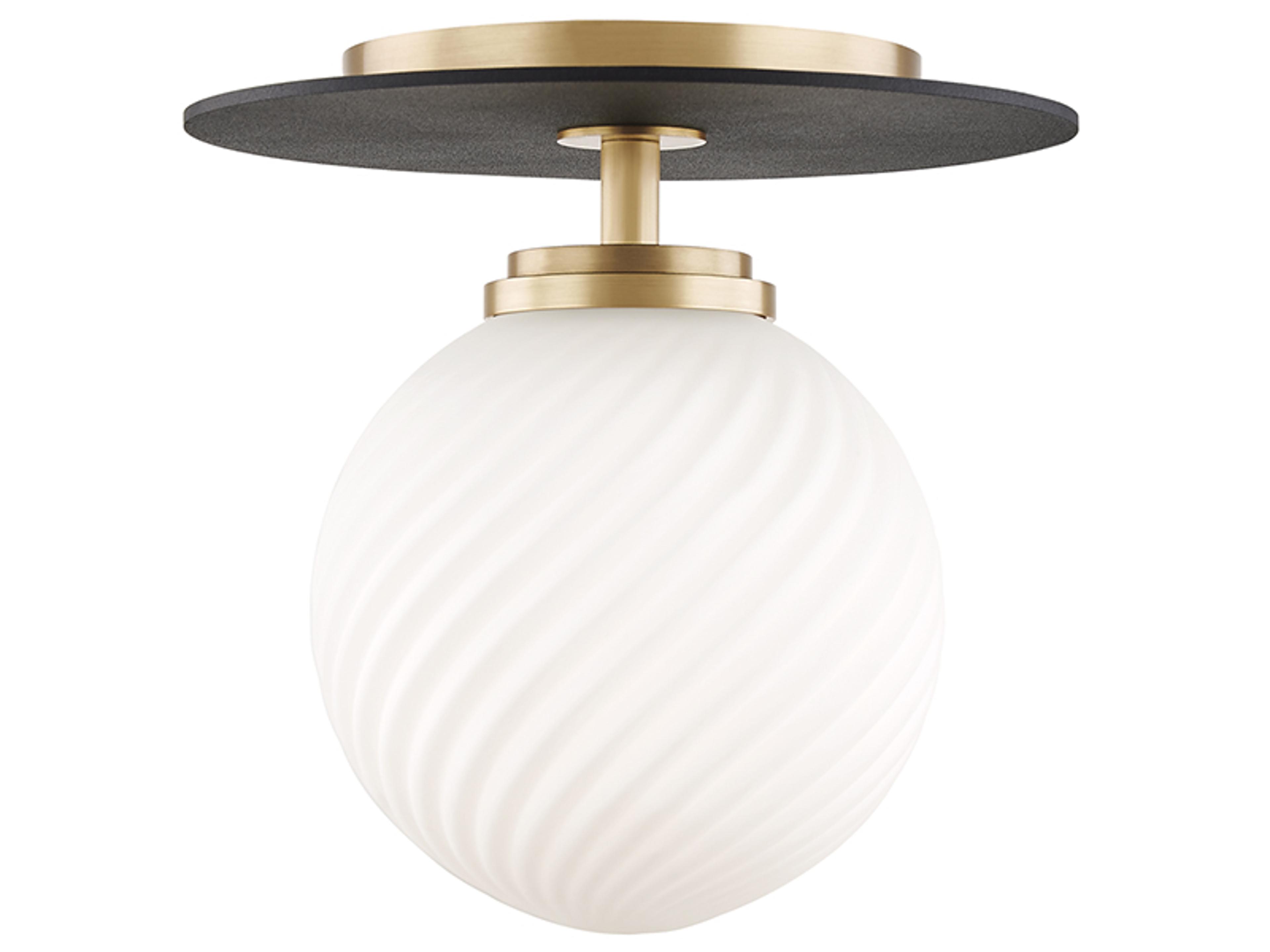 Ellis 1-Light Aged Brass Black Glass LED Globe Semi Flush Mount