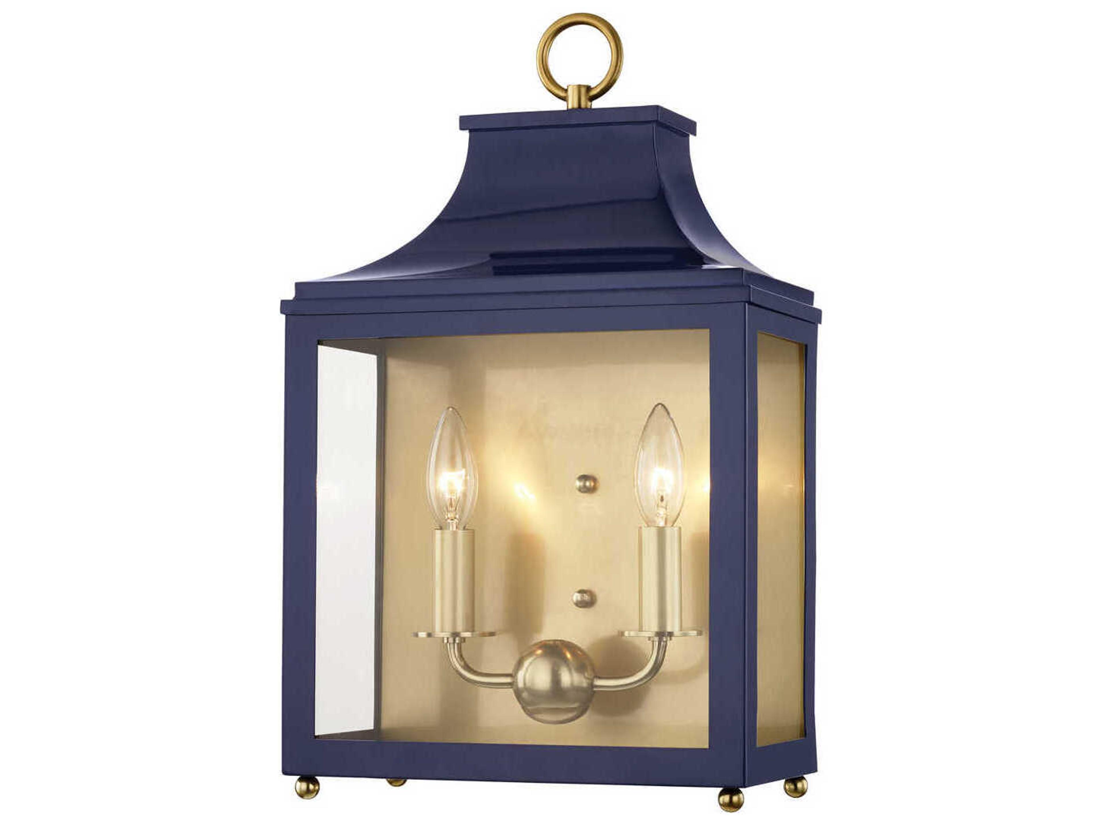 Leigh 2-Light Aged Brass Navy Blue Glass Wall Sconce