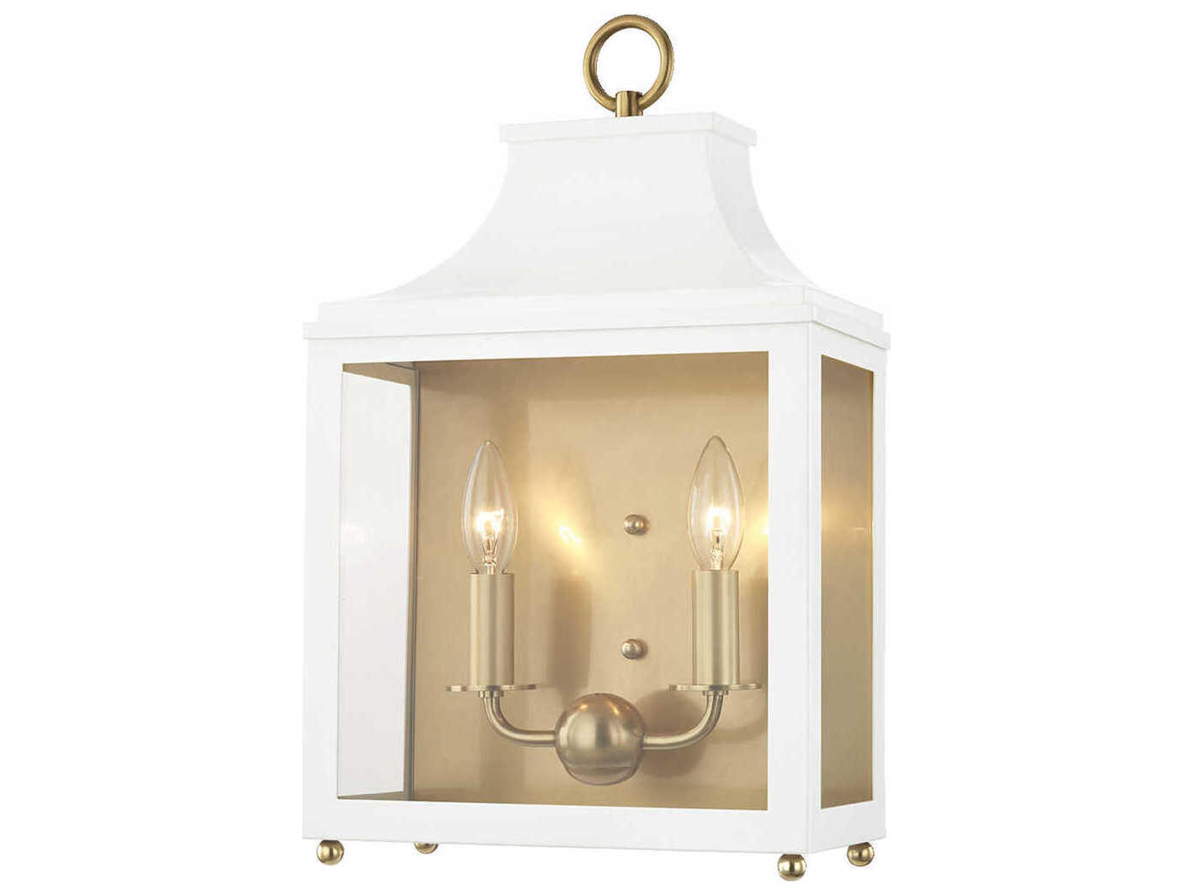 Mitzi Leigh 2-Light Aged Brass Soft Off White Glass Wall Sconce