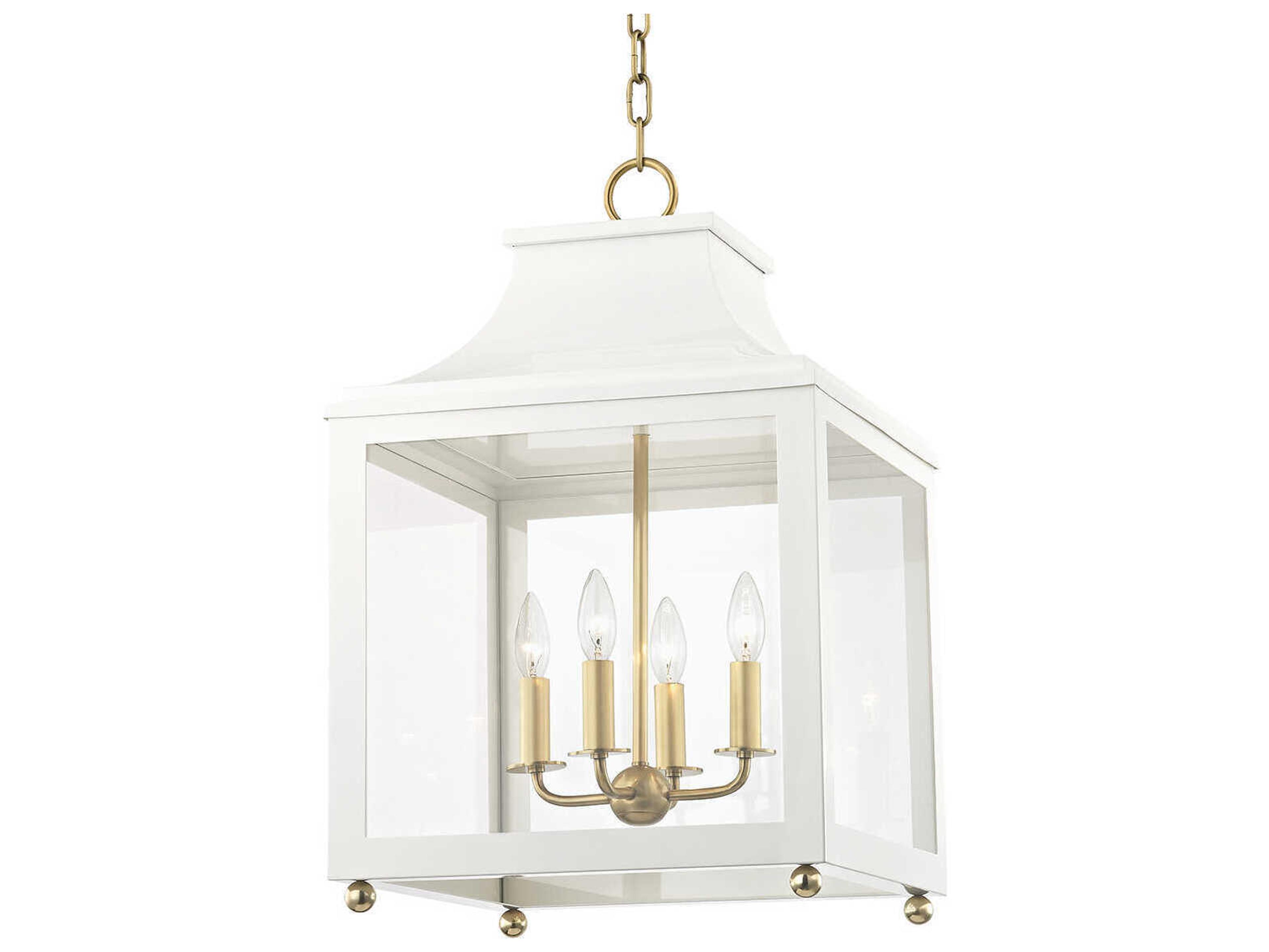 Leigh 4-Light Aged Brass Soft Off White Glass Candelabra Lantern Chandelier
