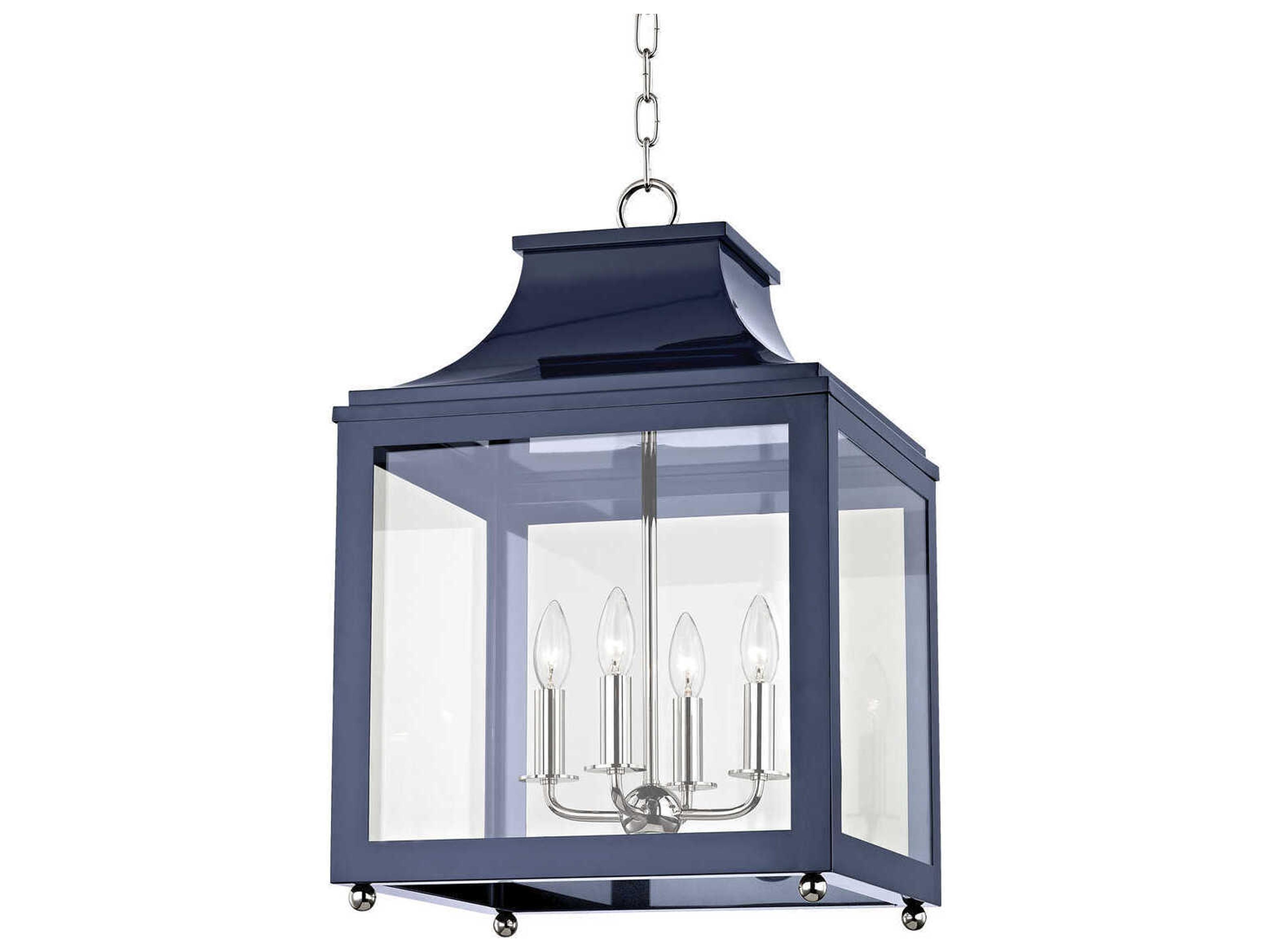 Leigh 4-Light Polished Nickel Navy Clear Glass Candelabra Lantern Chandelier